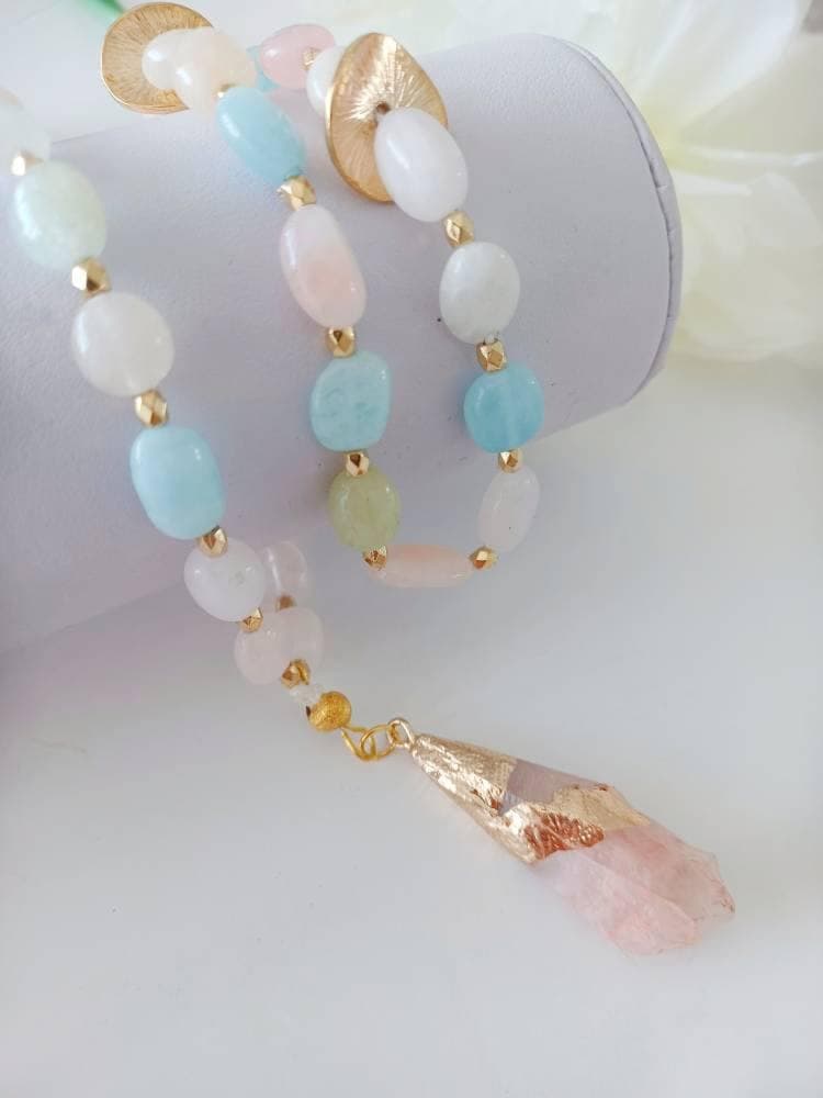 Morganite Nugget Tasbih Tasbeeh -33 semi precious stones - image 3