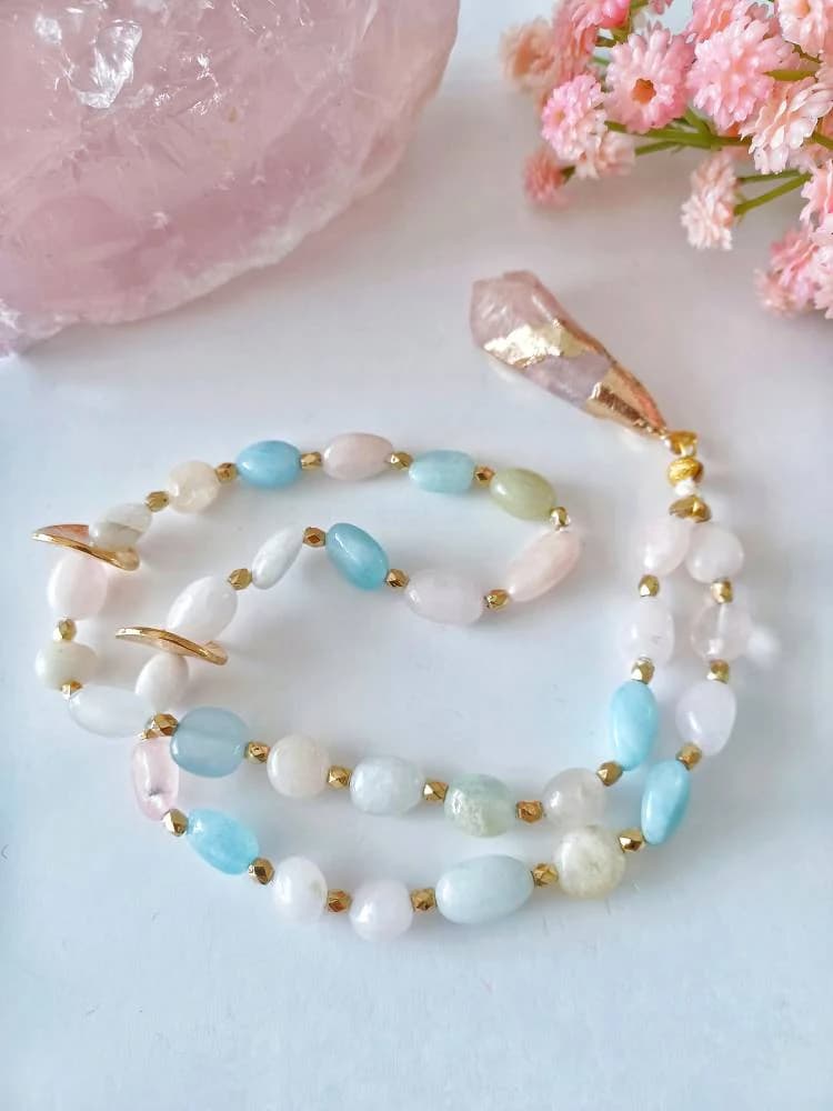 Morganite Nugget Tasbih Tasbeeh -33 semi precious stones - image 2
