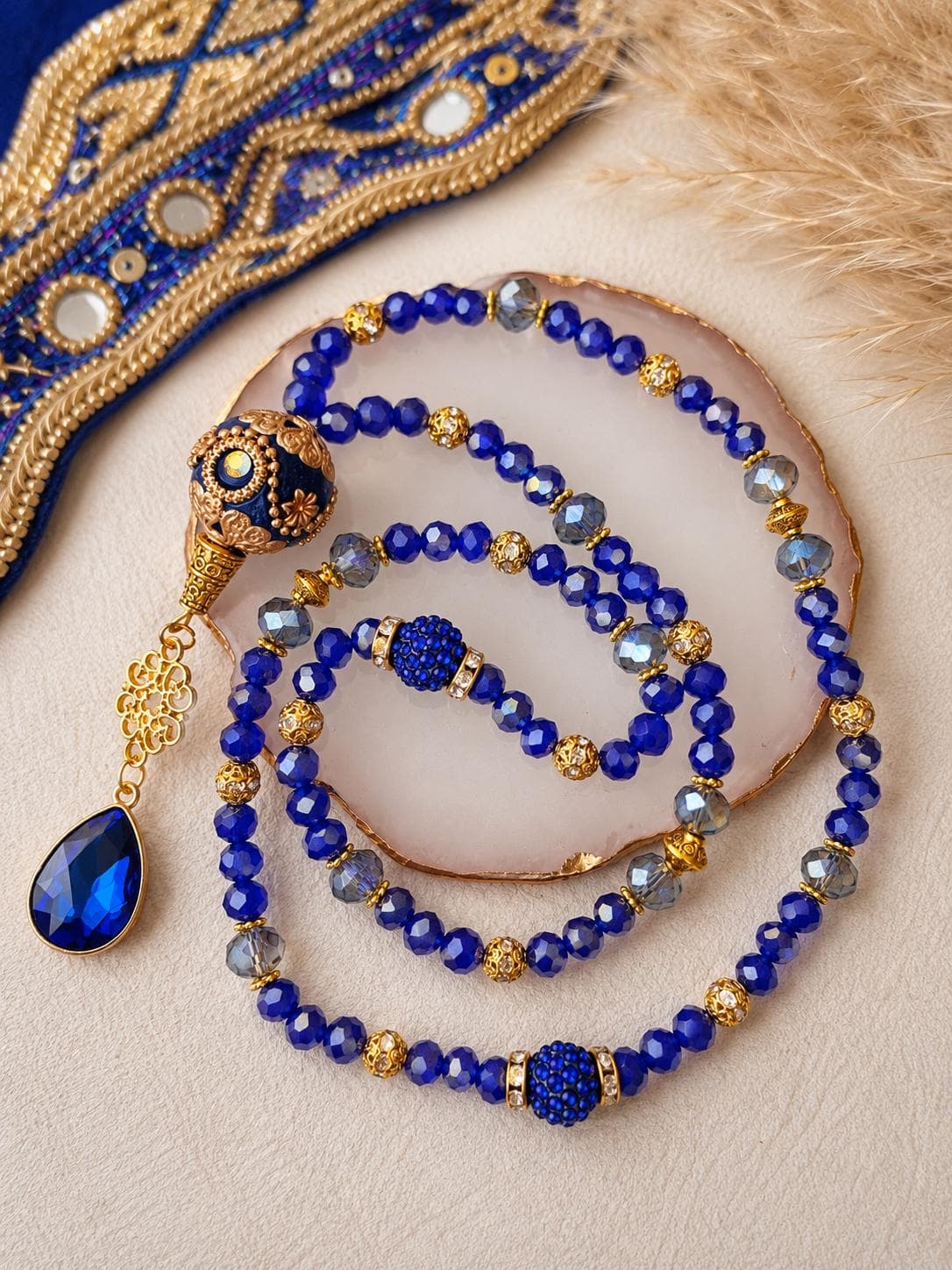 ROYAL BLUE glass and crystal Tasbih Tasbeeh -99