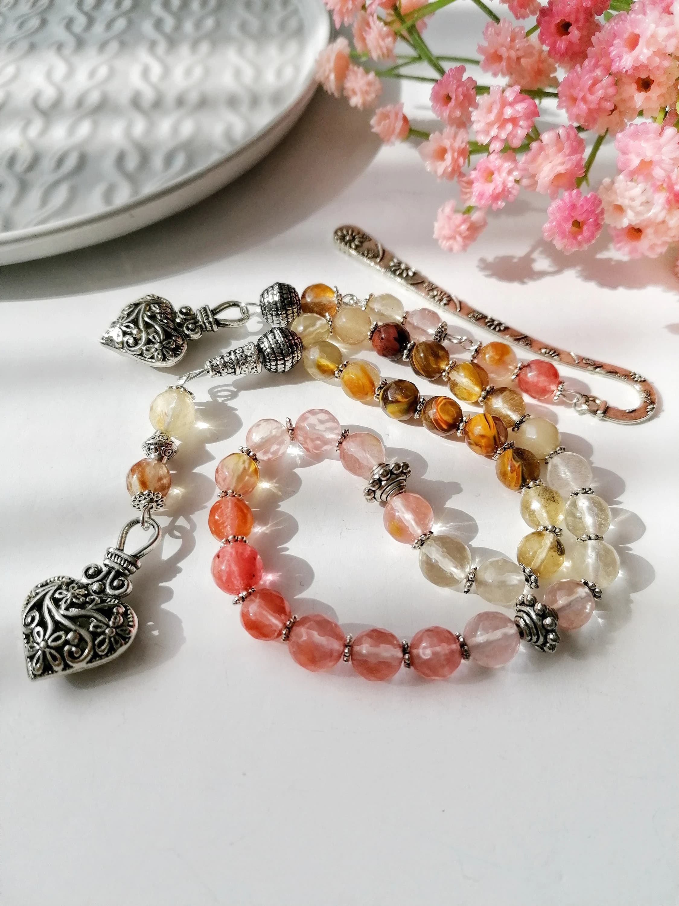 Gradient Tourmaline semi precious bookmark and Tasbih Tasbeeh set -33 bead count