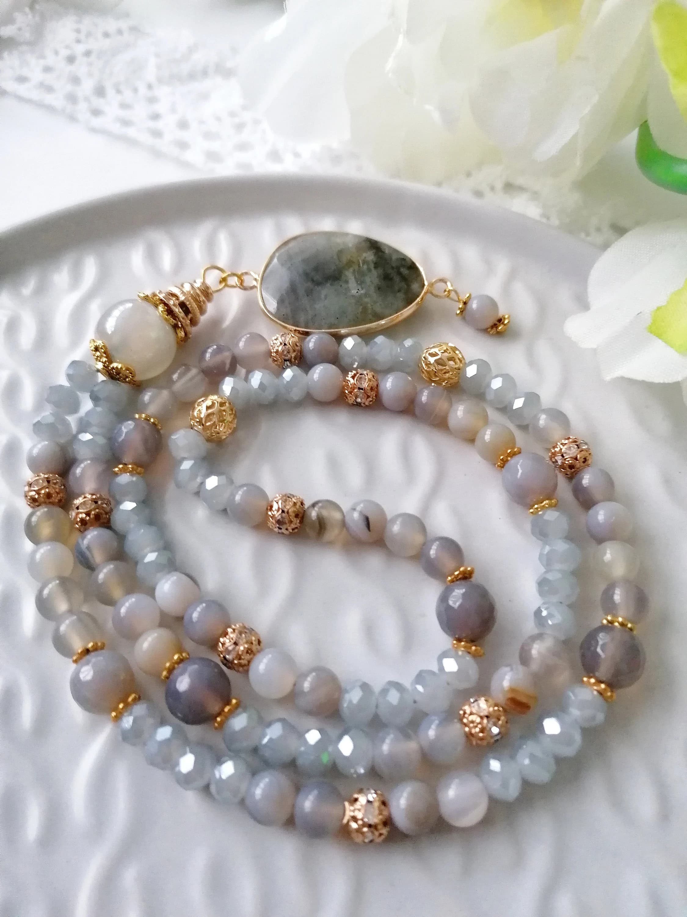 GREY AGATE semi precious Tasbih Tasbeeh -99 - image 3