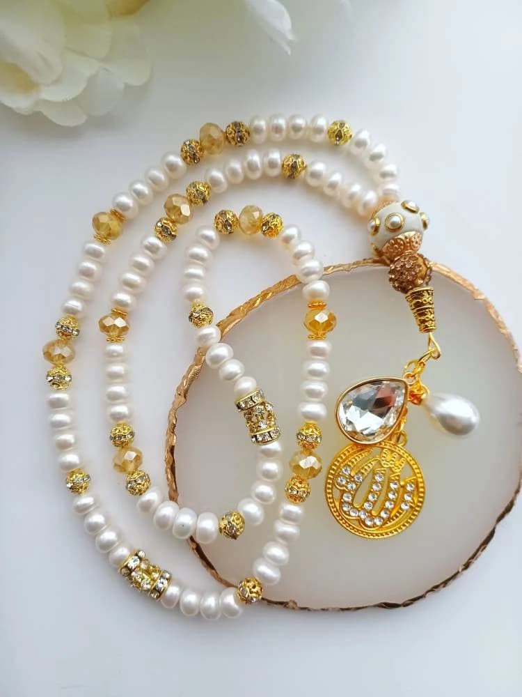 Genuine Ivory and Gold Pearl Tasbih Tasbeeh -99