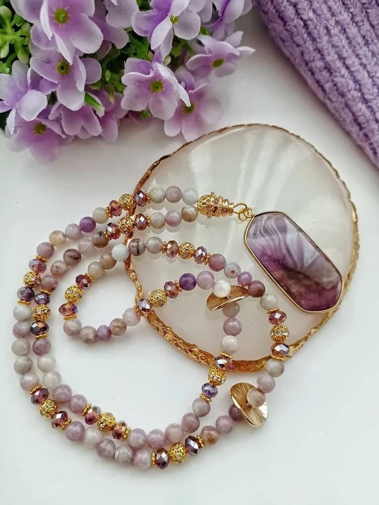 Lilac Violet Jasper natural stone semi precious Tasbih Tasbeeh -99