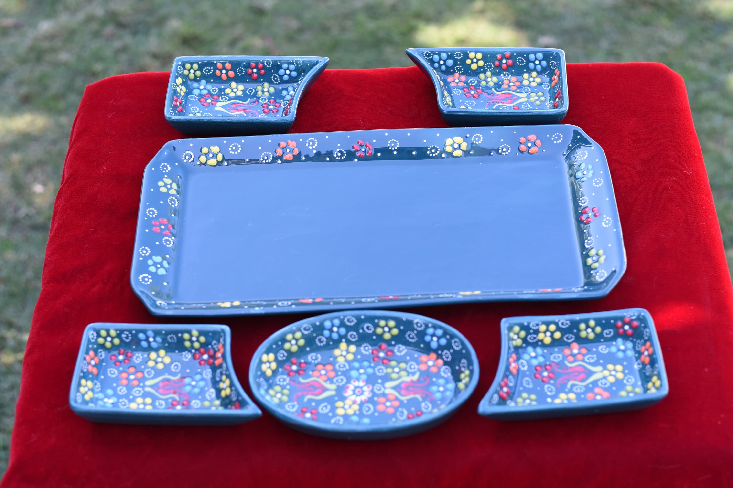 Handmade Turkish Ceramic Serving Platter Set: Floral Breakfast Bowls - image 3