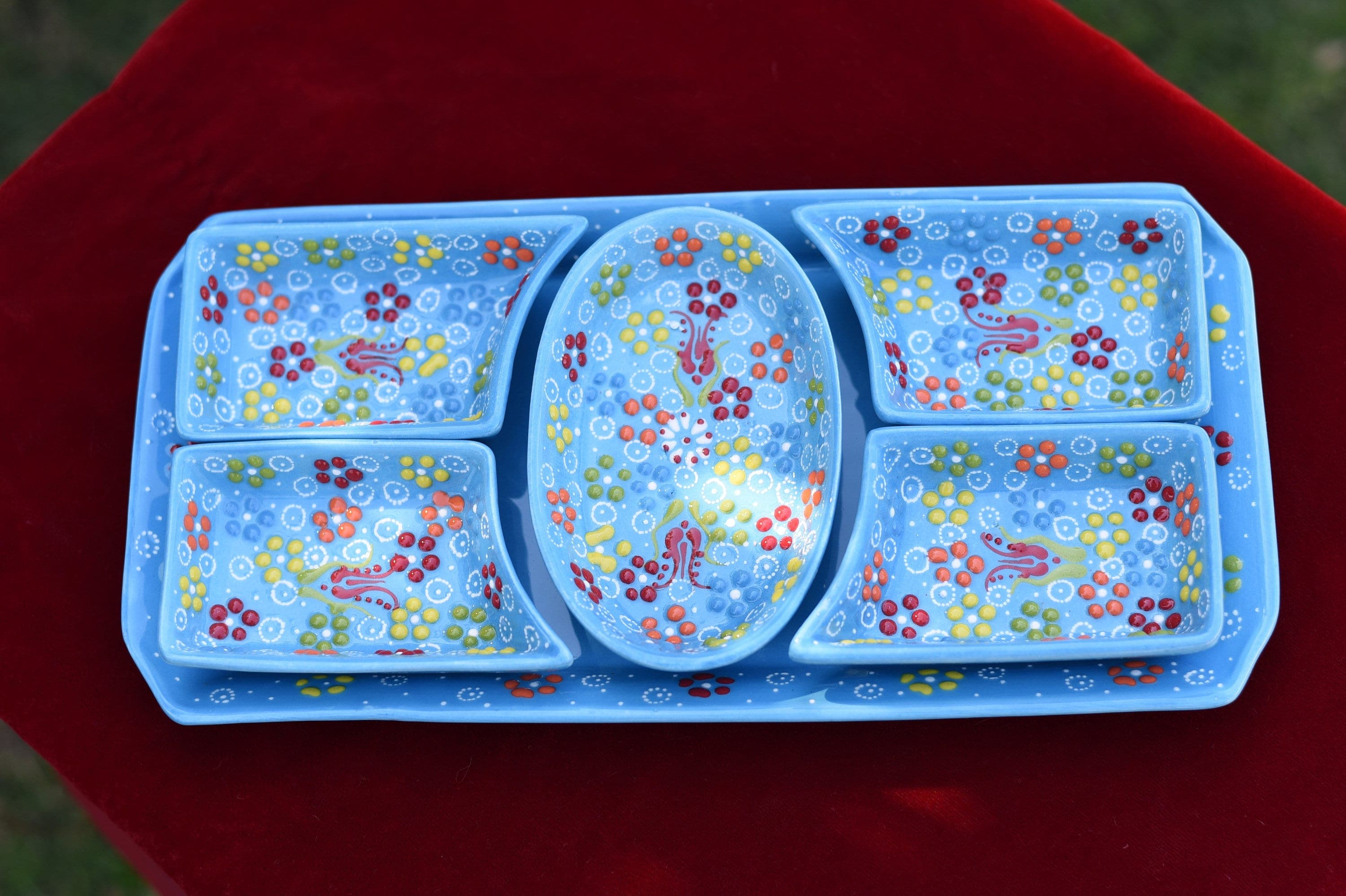 Handmade Turkish Ceramic Serving Platter Set: Floral Breakfast Bowls