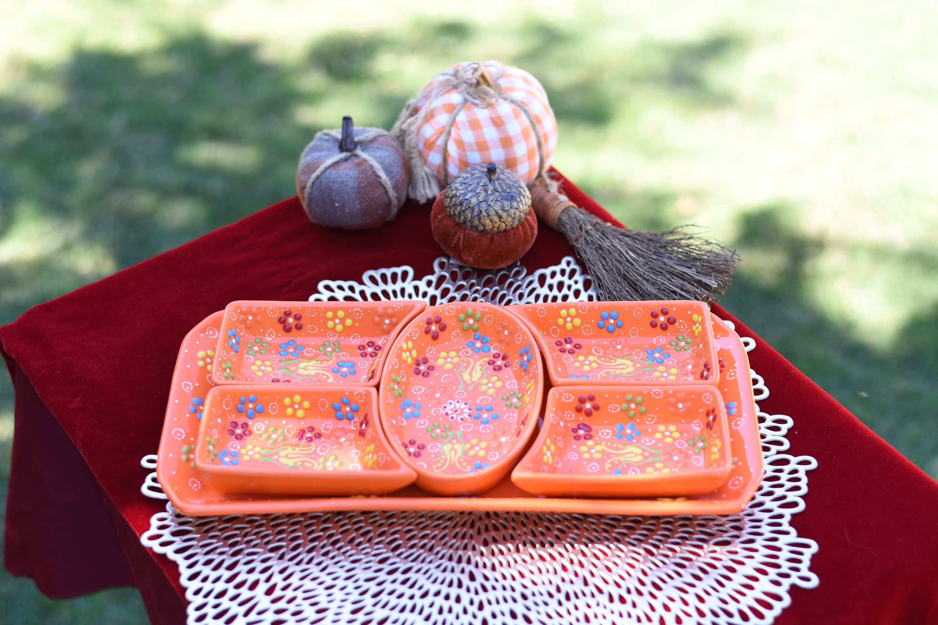 Handmade Turkish Ceramic Serving Platter Set: Floral Breakfast Bowls - image 4