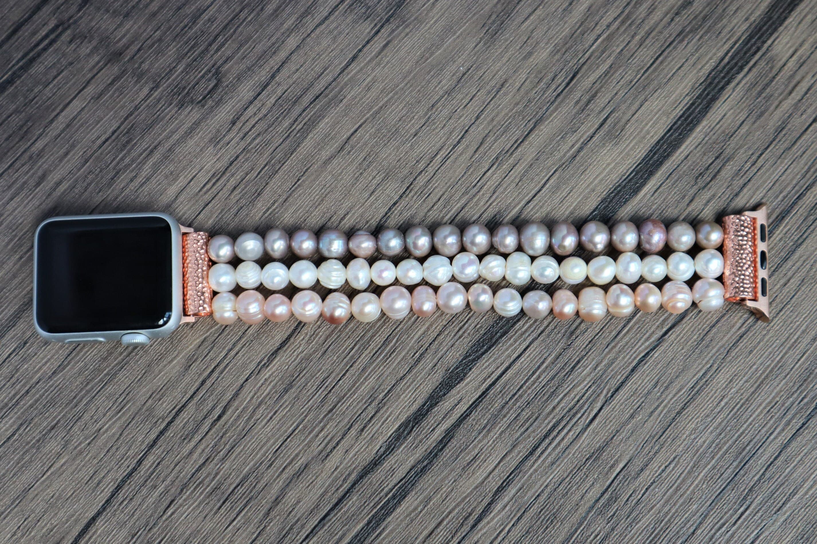 Handmade Freshwater Pearl Apple Samsung Fitbit Google Watch Band - Elegant Beaded Bracelet for Women, Bridal Wedding Watch Strap - image 4
