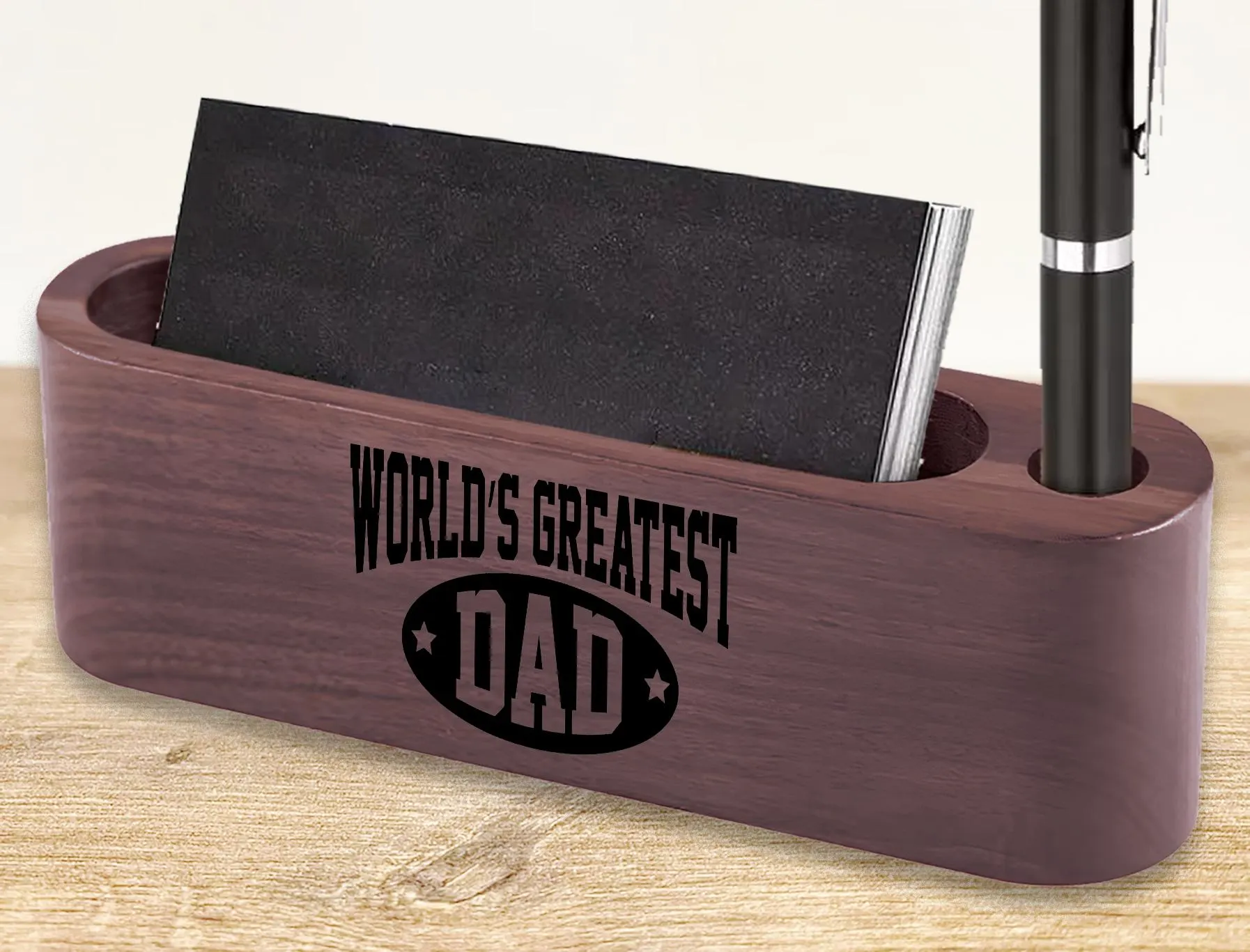 Personalized Walnut Wood Business Card and Pen Holder – Company Logo and Title Engraved, Custom Design Available - image 4