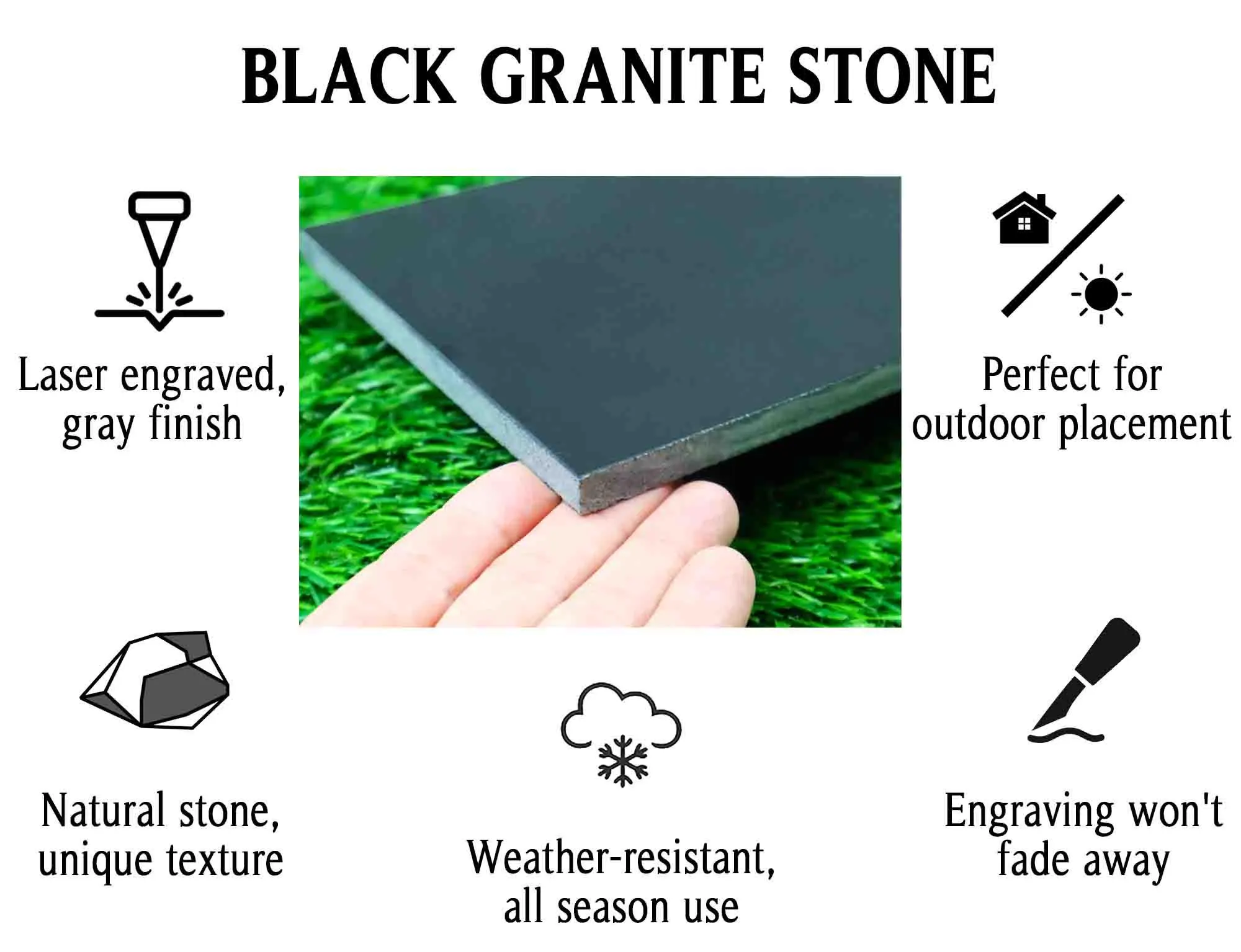 Islamic Black Granite Headstone – Personalized 12x6 & 24x12 Muslim Memorial Grave Marker with Metal Stand – Made in USA - image 2