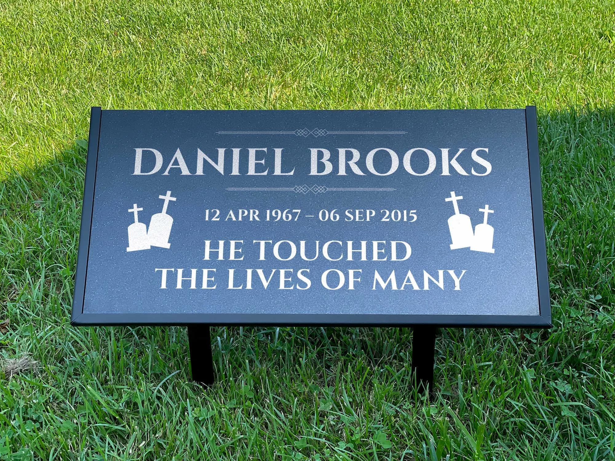 Personalized Black Granite Headstone, Tombstone – 12x6 & 24x12 Memorial Grave Marker with Metal Stand, Graveyard sign – Made in USA