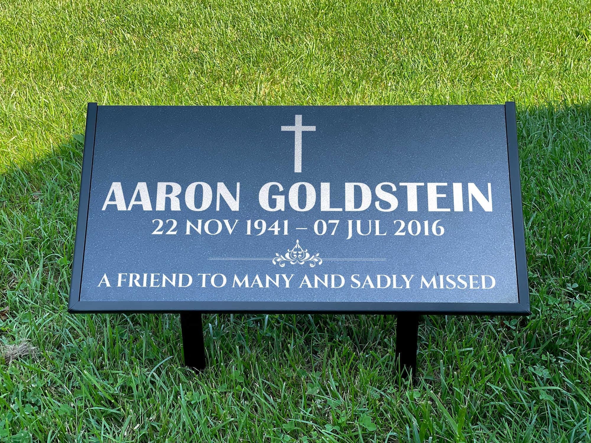 Personalized Black Granite Headstone, Tombstone – 12x6 & 24x12 Memorial Grave Marker with Metal Stand, Graveyard sign – Made in USA