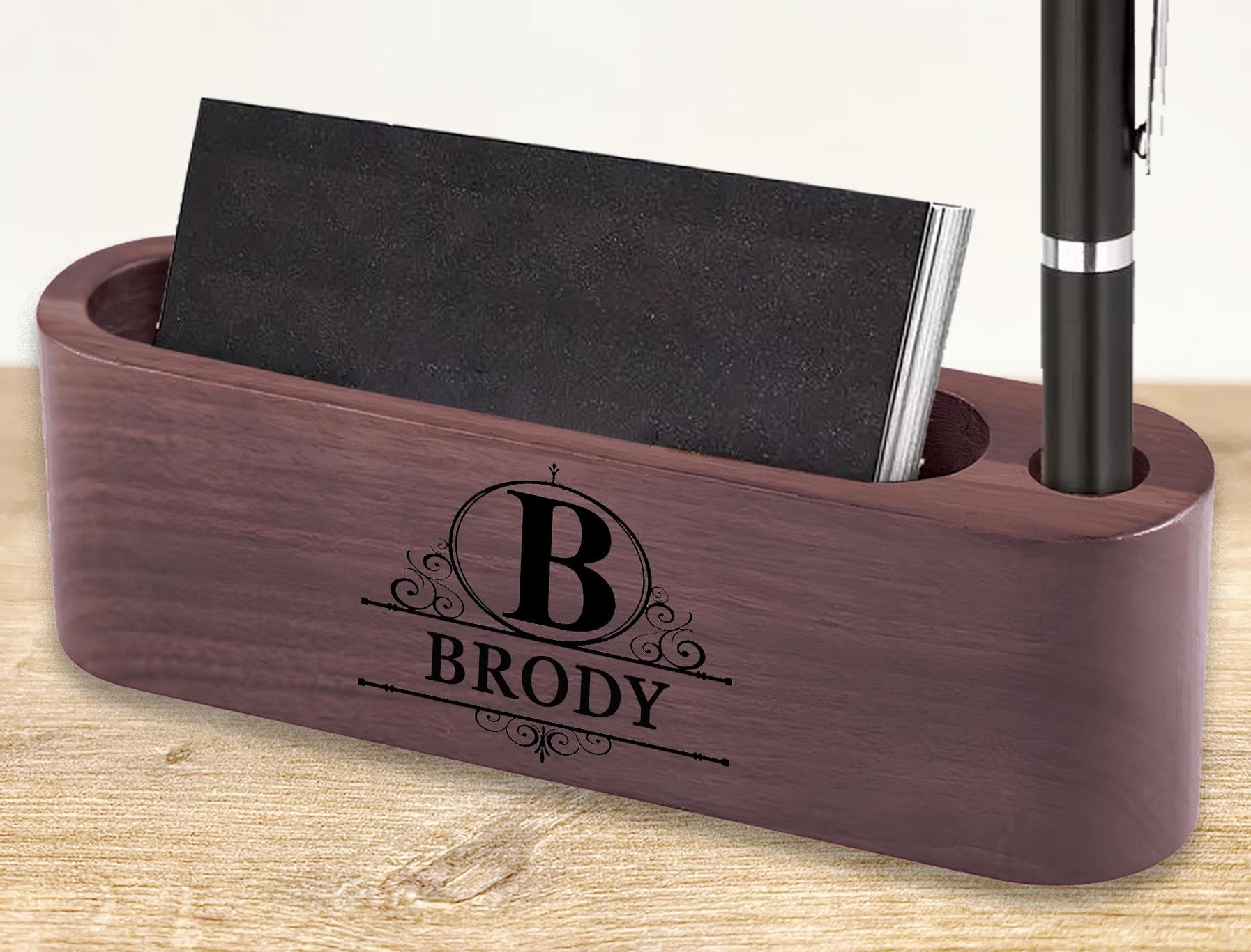 Personalized Walnut Wood Business Card and Pen Holder – Company Logo and Title Engraved, Custom Design Available - image 3