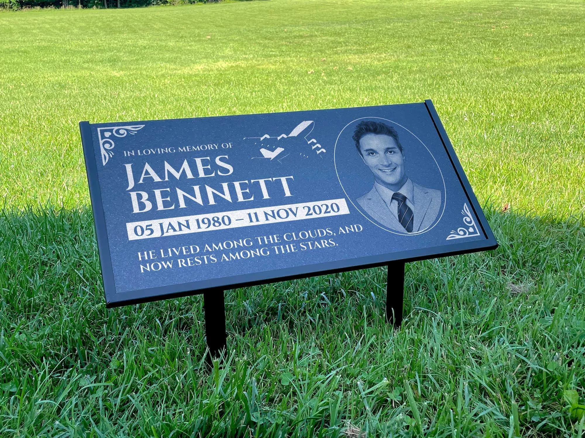 Personalized Black Granite Headstone, Tombstone with Photo 12x6 & 24x12 Memorial Grave Marker with Metal Stand, Graveyard sign – Made in USA - image 4