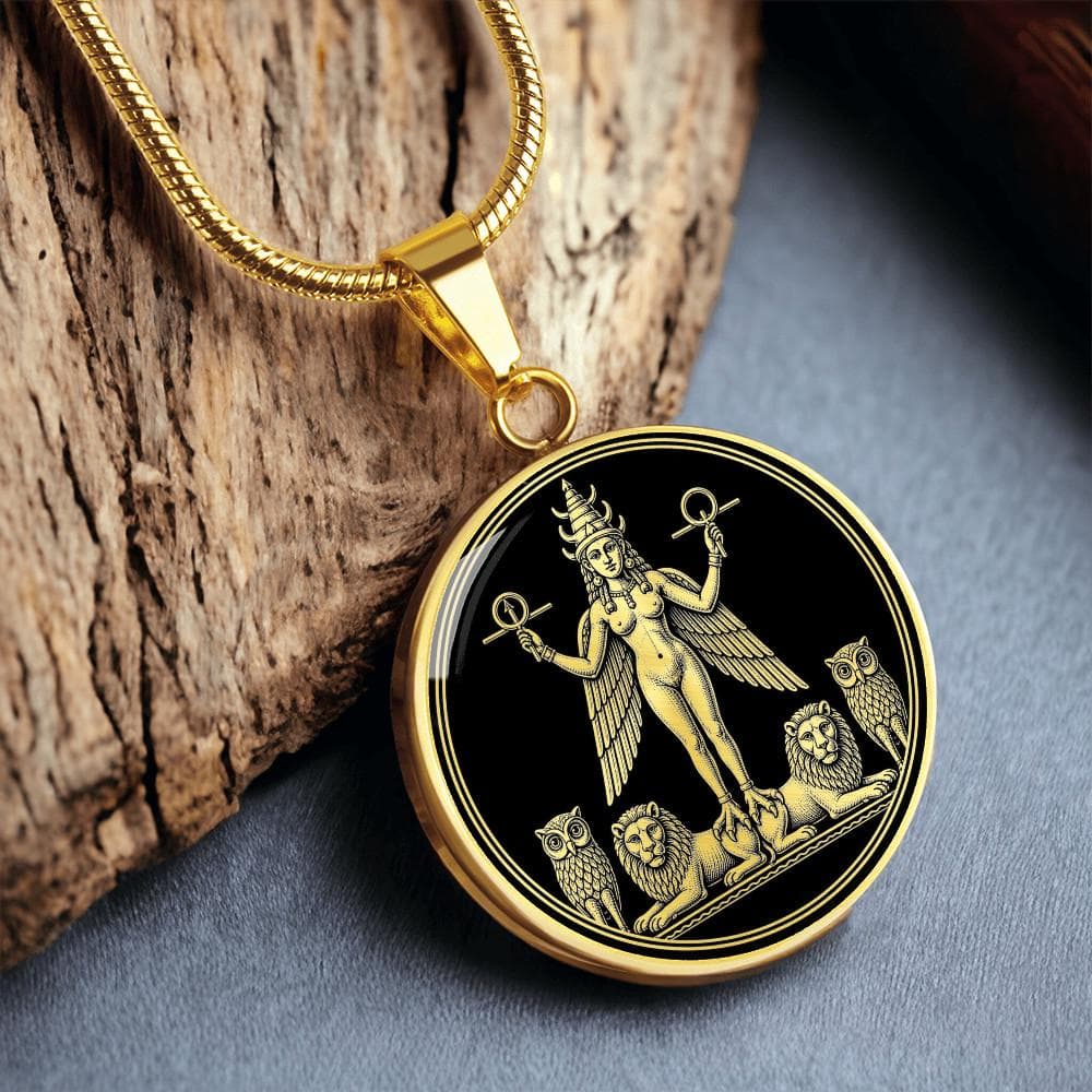 Ishtar Necklace, Inanna Goddess Pendant, Queen of the Night, Mesopotamian Jewelry, Burney Relief
