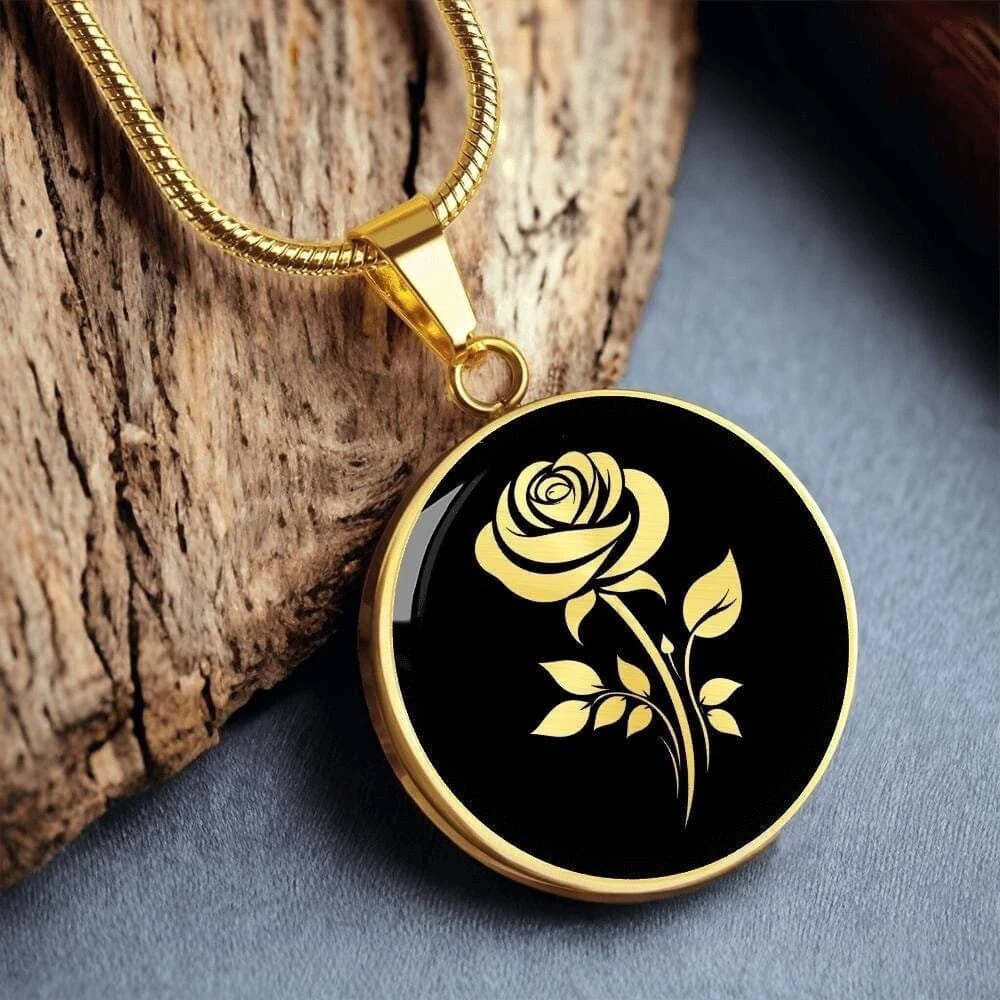 Rose Necklace Flower Pendant Girlfriend Gift Jewelry Gold Silver Personalized Engraved