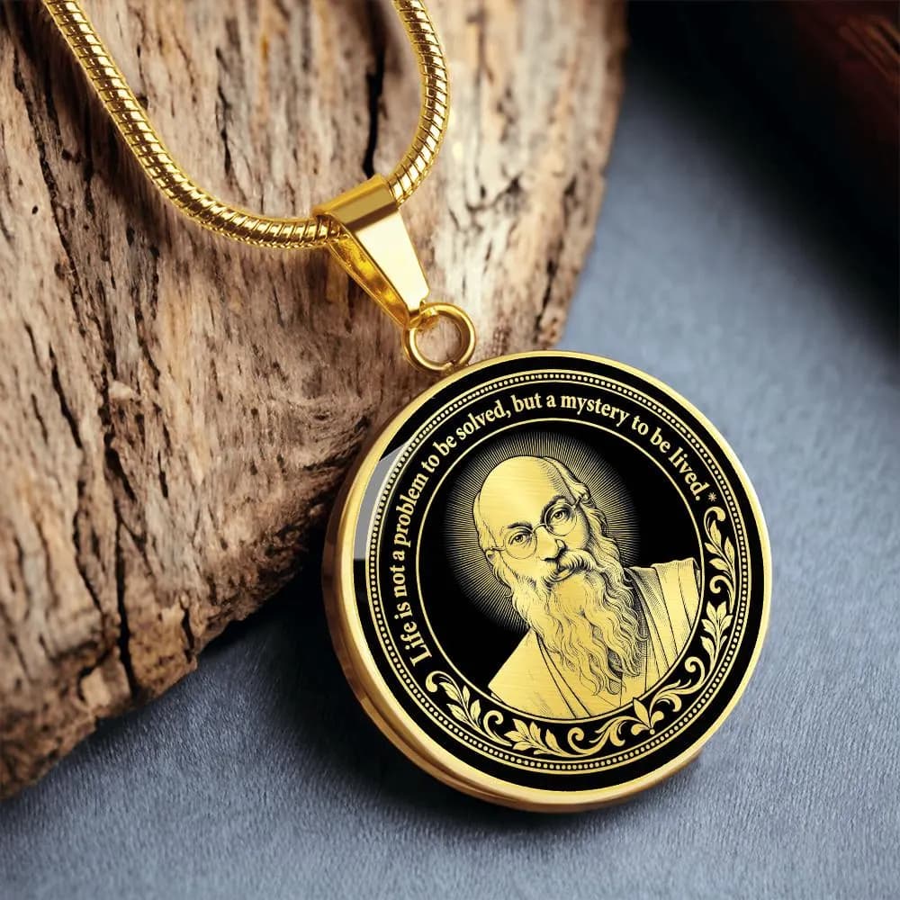 Osho Necklace, Life Is Not A Problem Pendant, Inspirational Quote Medallion, Philosophy Jewelry