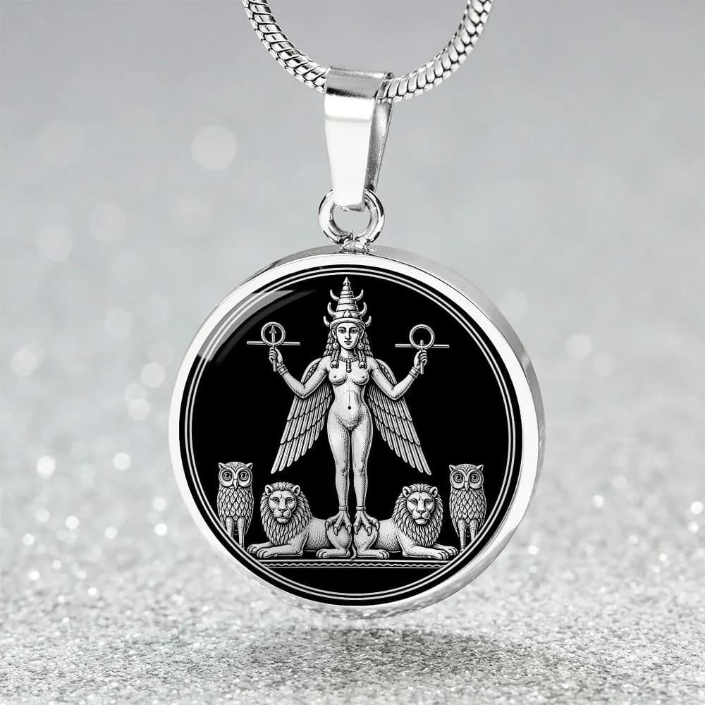 Ishtar Necklace, Inanna Goddess Pendant, Queen of the Night, Mesopotamian Jewelry, Burney Relief - image 4
