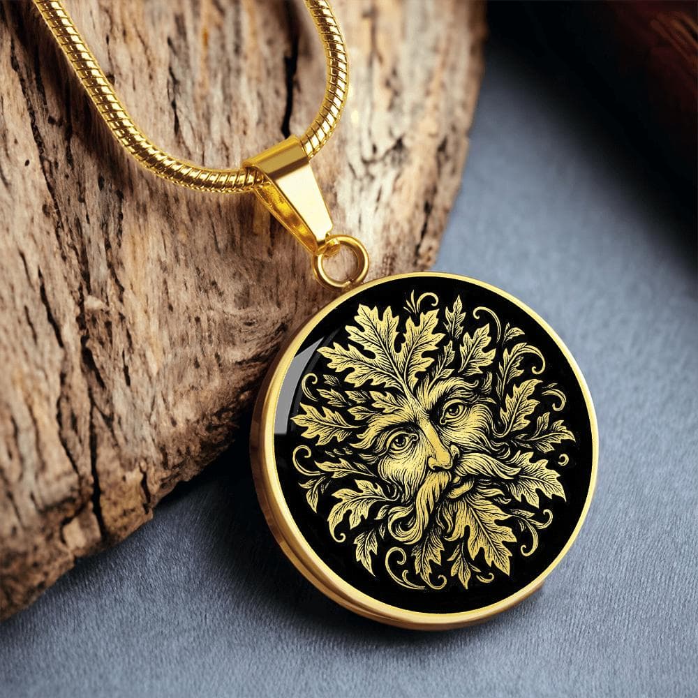 Green Man Pendant Greenman Necklace Celtic Jewelry Gold Charm Men Silver Amulet