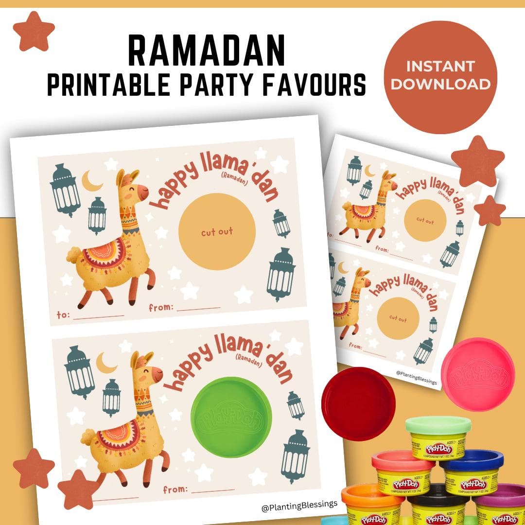 Ramadan Play Doh Party Favor Tags: Llama Design (PDF Digital Download)