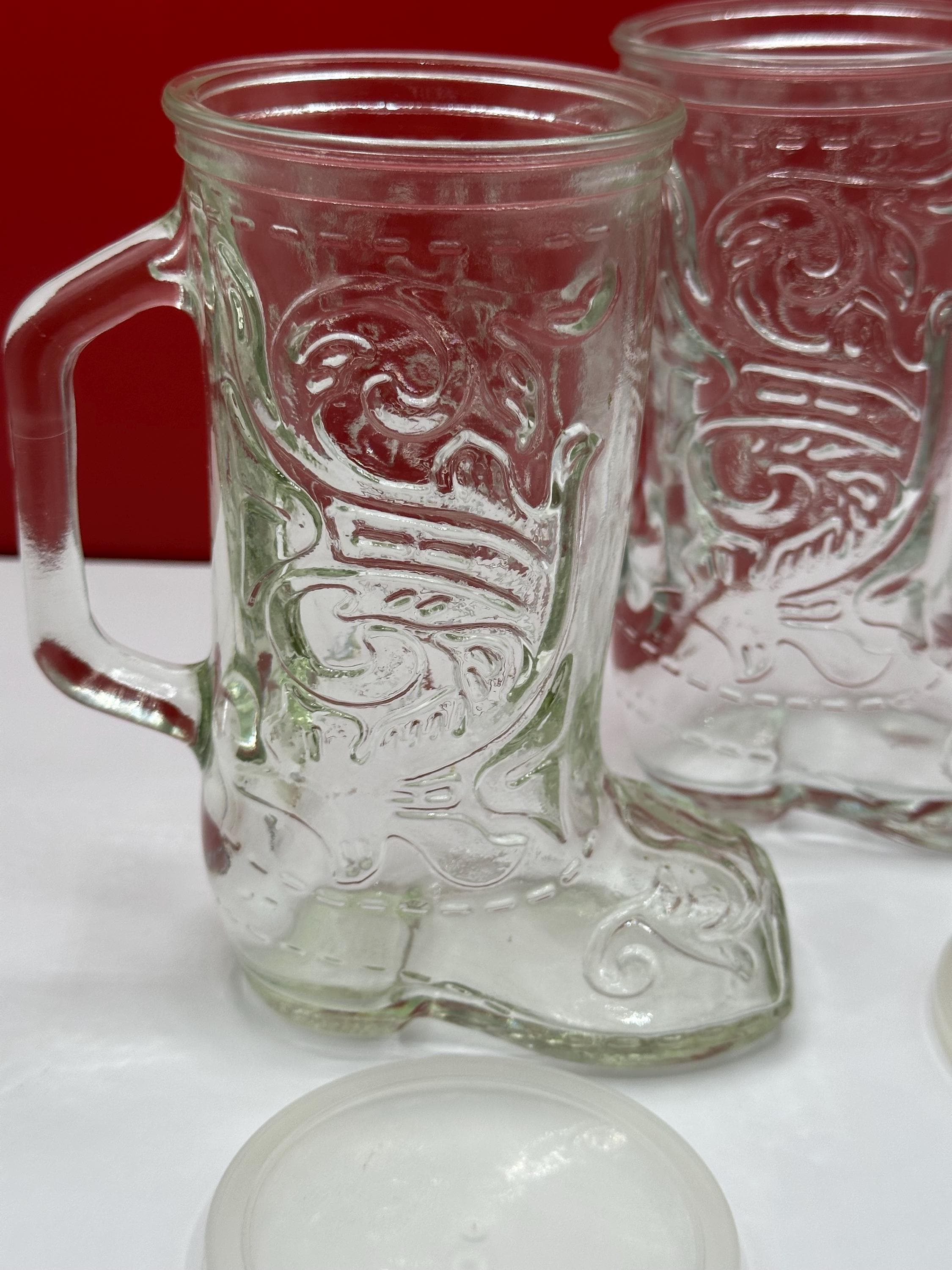 Vintage Libbey Glass Cowboy Boot Mugs Set of 2 (Western Embossed Design)