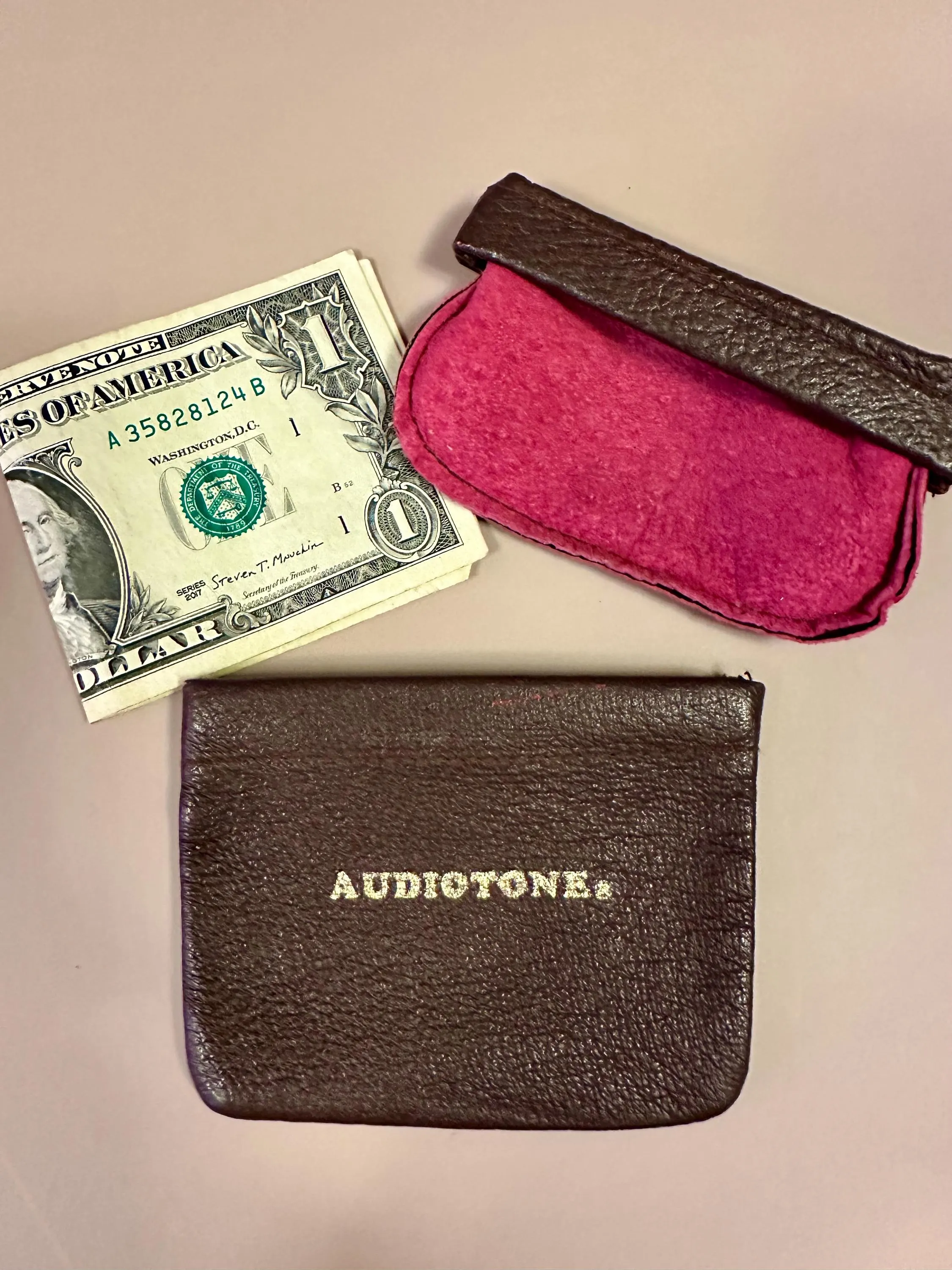 Vintage AUDIOTONE Genuine Leather Pouch Set: Small Change/Money Bags
