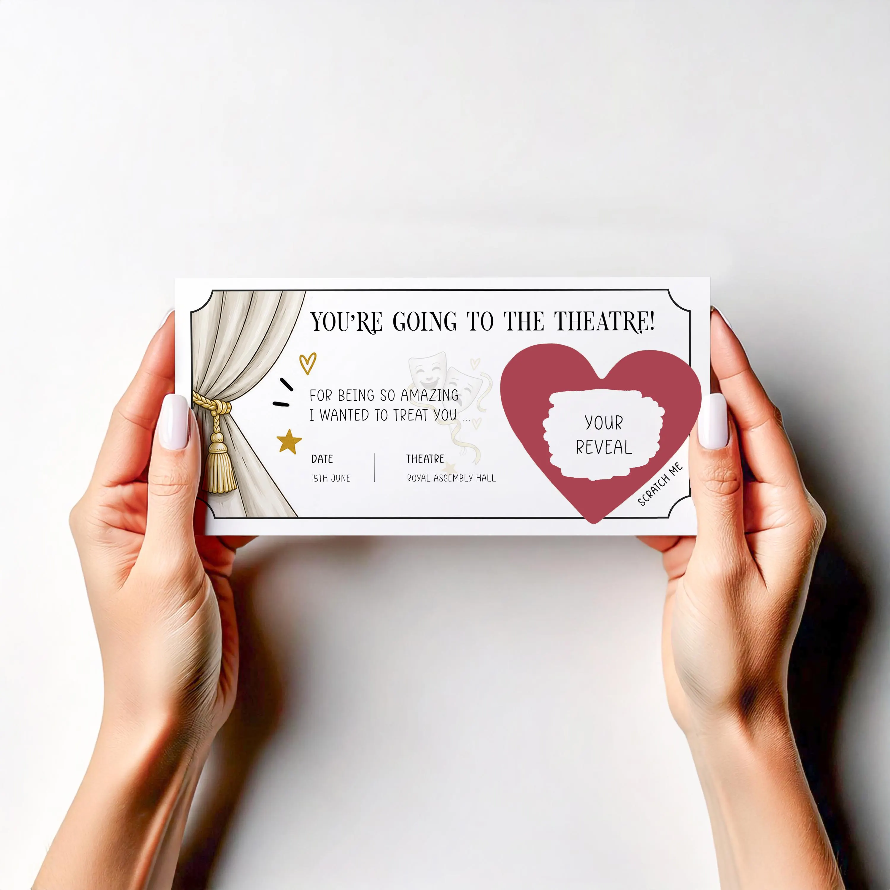 Personalised Christmas Theatre Ticket Reveal Card, Scratch Off Surprise Show Gift, Musical Tickets Reveal, Experience Gift Card