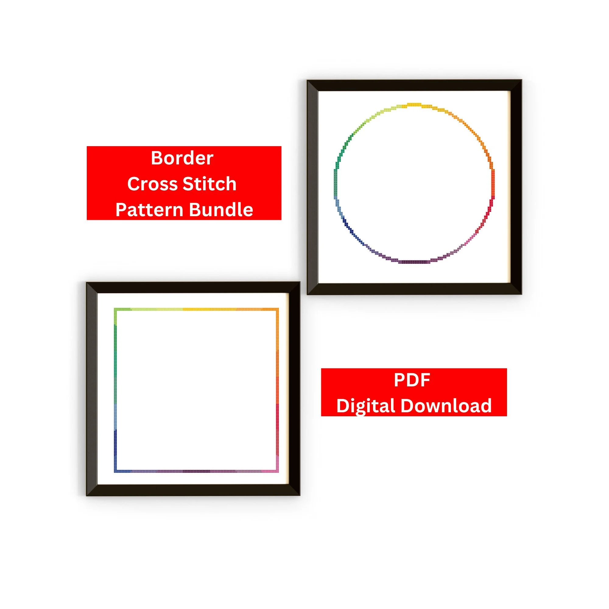 Rainbow Border Cross Stitch Patterns, Cross Stitch Border Rainbow, Cross Stitch Border Circle, Cross Stitch Border Square