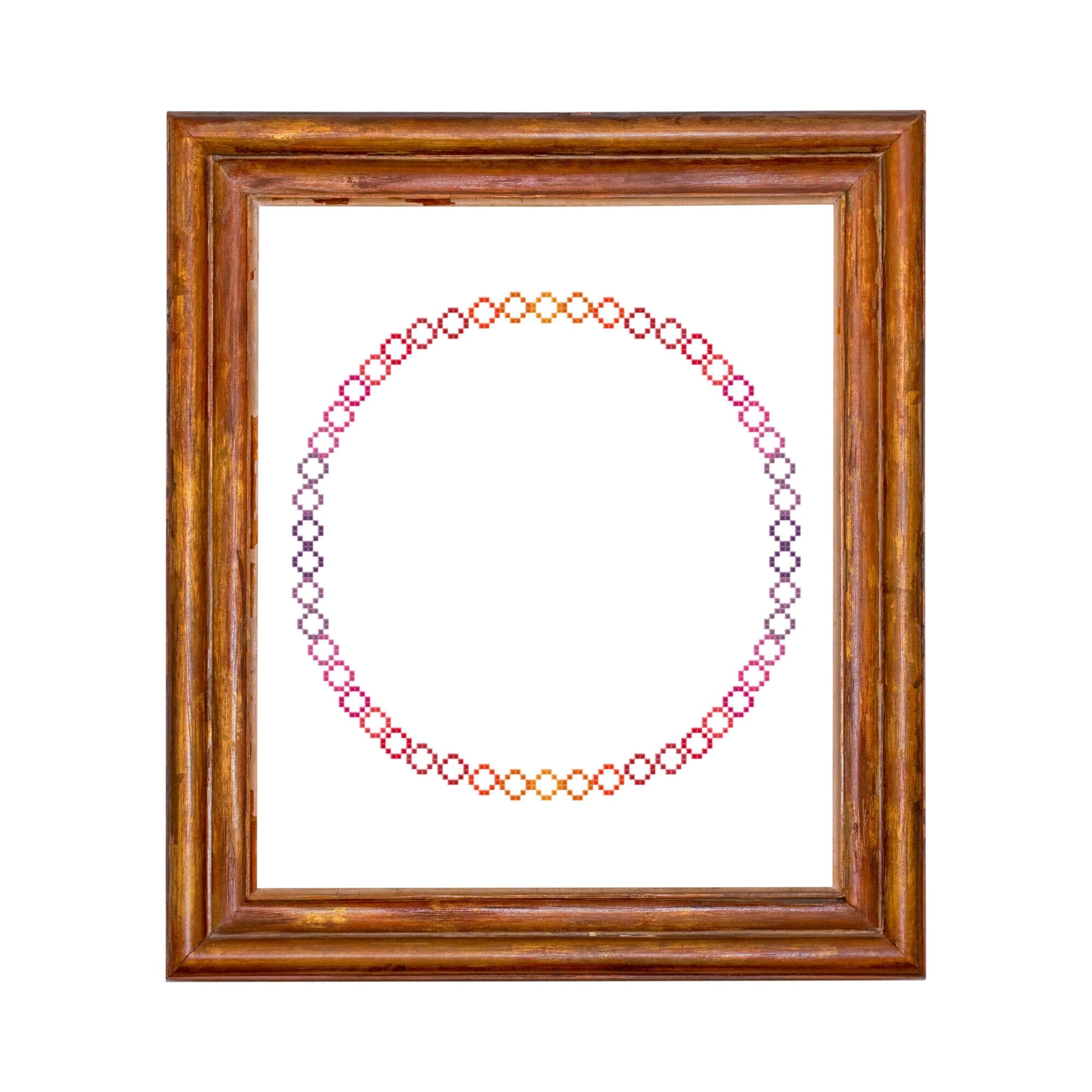 Orange to Purple Wreath Border Cross Stitch Patterns, Orange Red Pink Purple Circle Cross Stitch Border Pattern - image 4