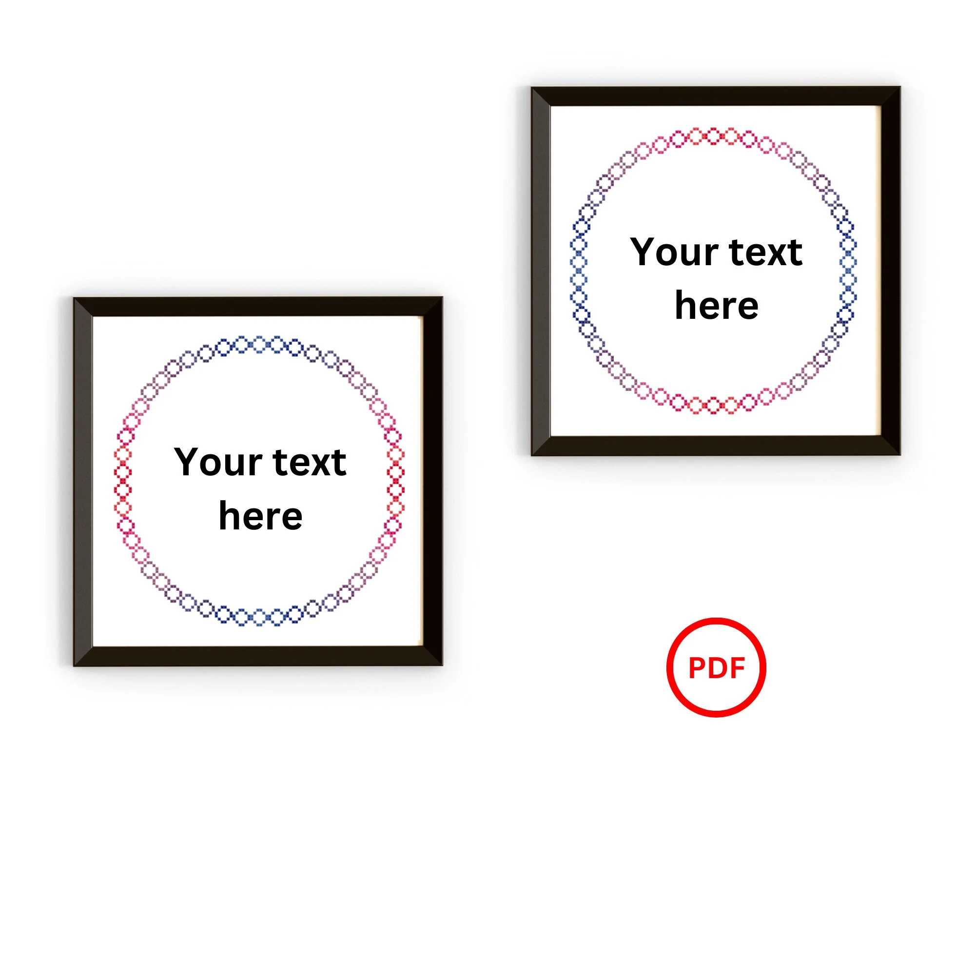 Red to Blue Wreath Border Cross Stitch Patterns, Red Pink Purple Blue Circle Cross Stitch Border Pattern