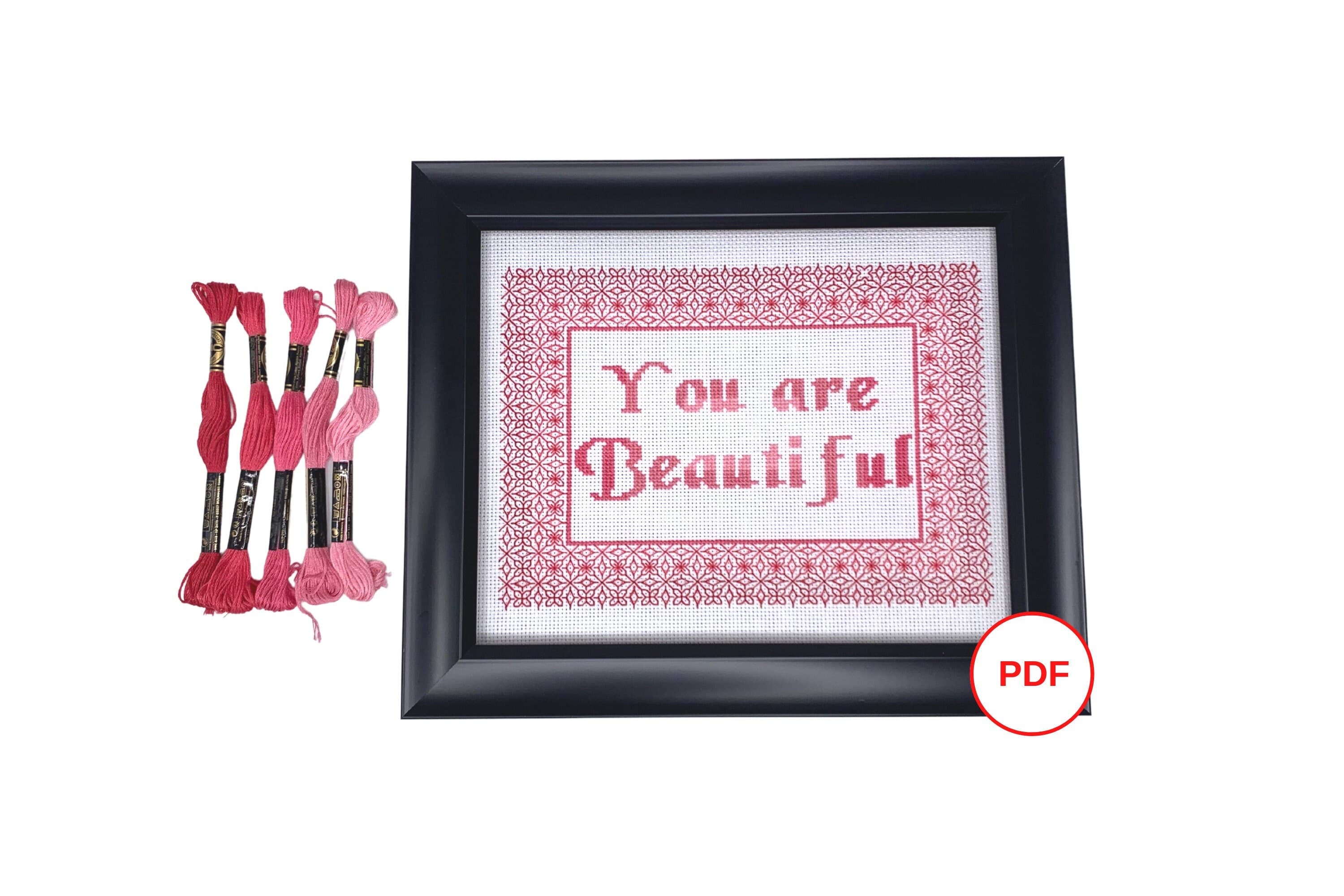 Beautiful Cross Stitch Pattern, Affirmation Cross Stitch Pattern, Counted Cross Stitch Pattern, Pink Cross Stitch Pattern, PDF Download