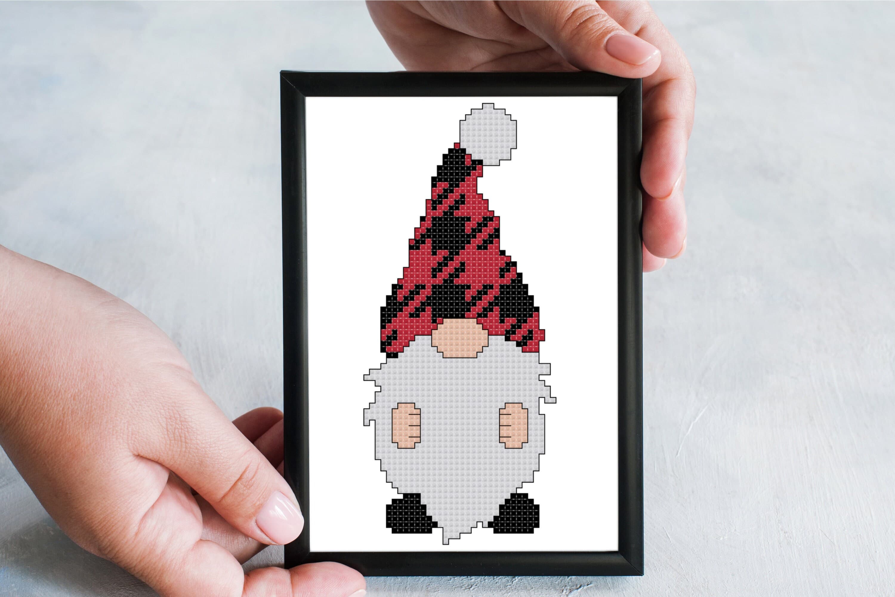Gnome wearing a Buffalo Plaid Santa Hat Cross Stitch Pattern - image 3