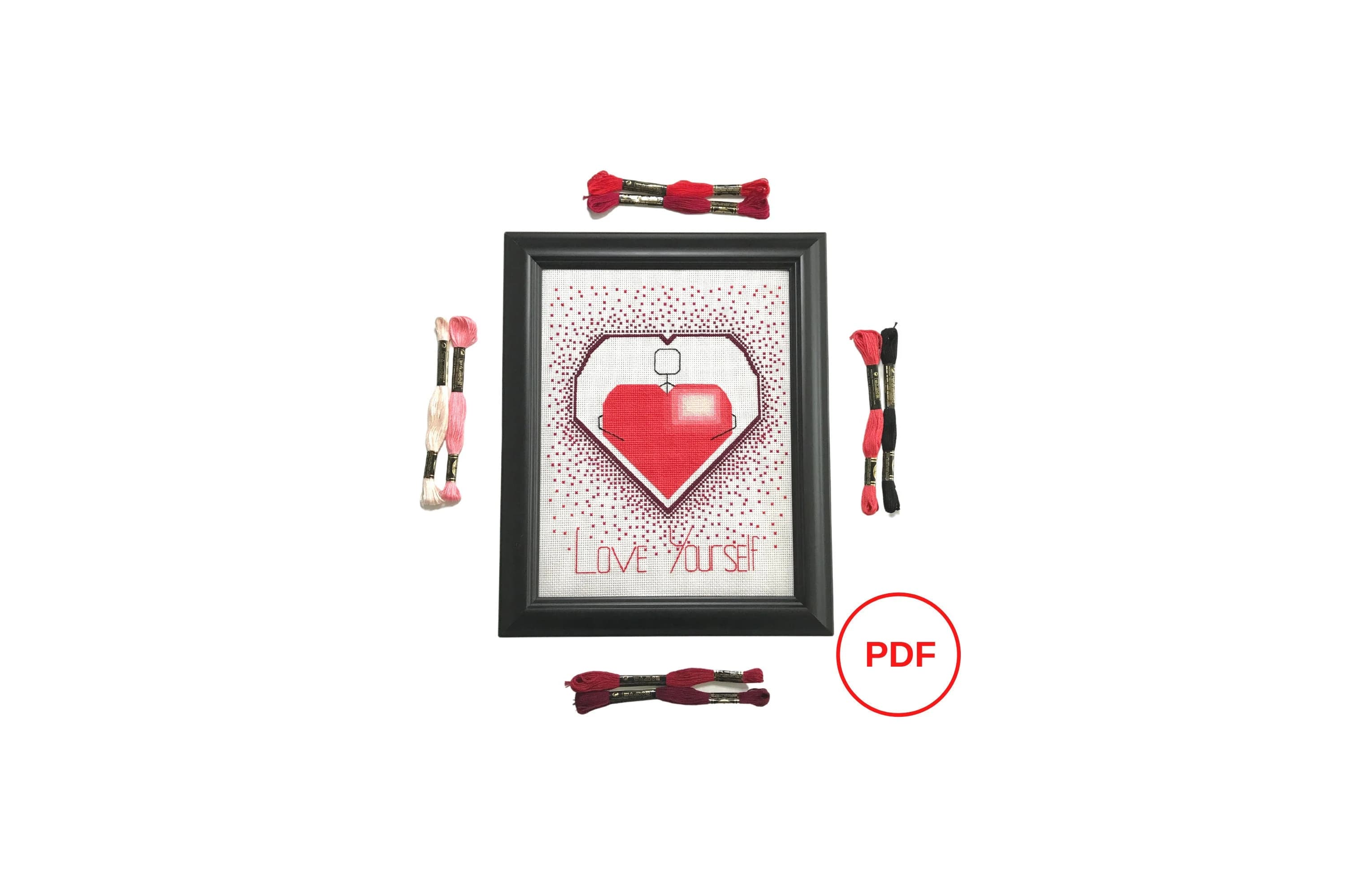Love Yourself Heart Cross Stitch Pattern, Hearts Cross Stitch Pattern, Counted Cross Stitch Pattern, Love Cross stitch PDF Download