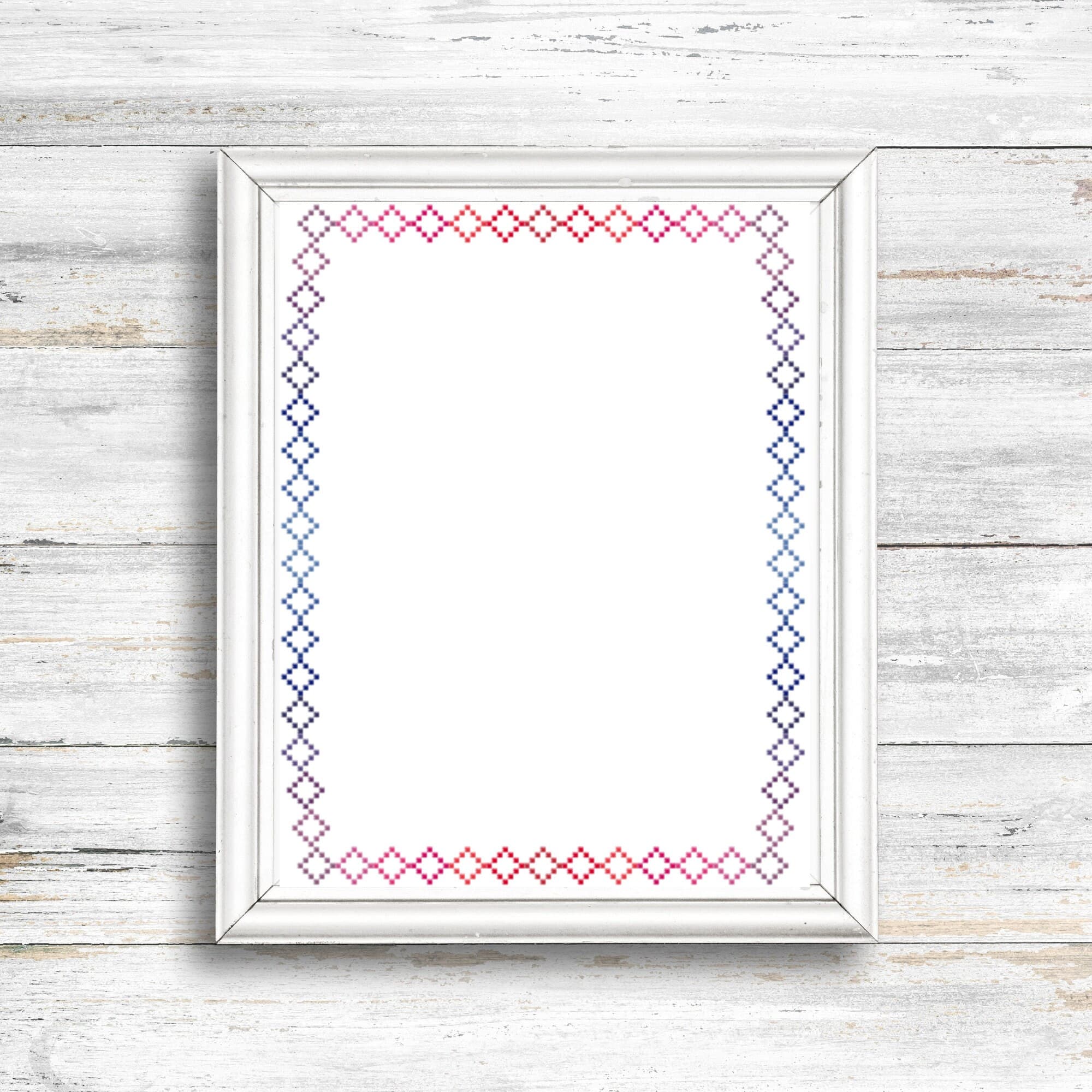 Red Pink Purple Blue Diamond Cross Stitch Border Pattern, Red to Blue Geometric Border Cross Stitch Patterns - image 4