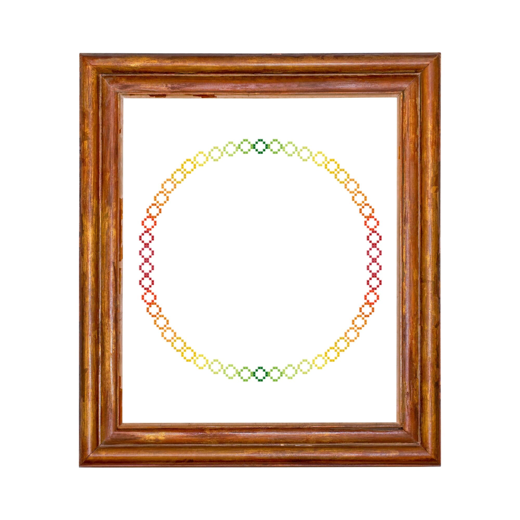 Red to Green Wreath Border Cross Stitch Patterns, Red Orange Yellow Green Circle Cross Stitch Border Pattern - image 5