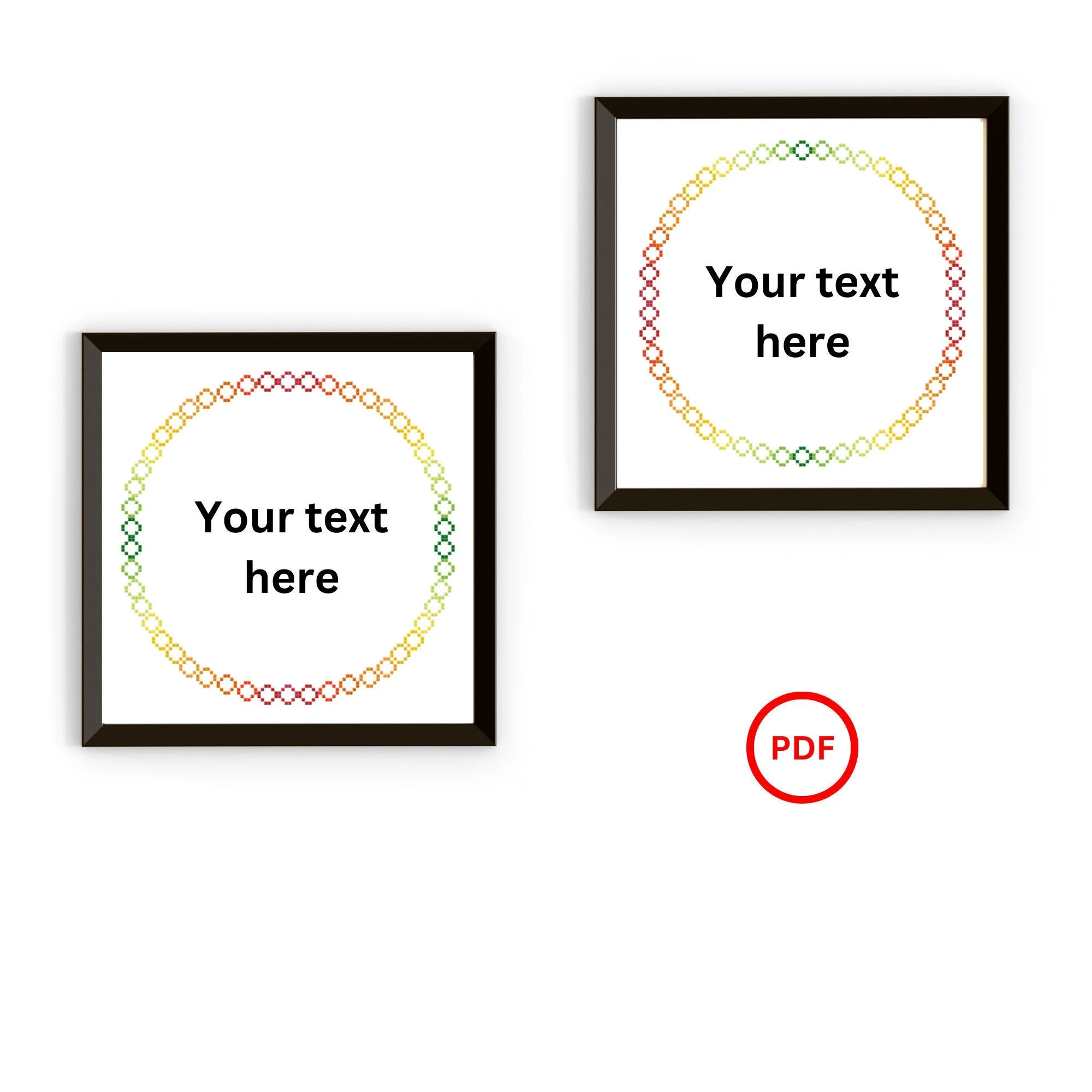 Red to Green Wreath Border Cross Stitch Patterns, Red Orange Yellow Green Circle Cross Stitch Border Pattern