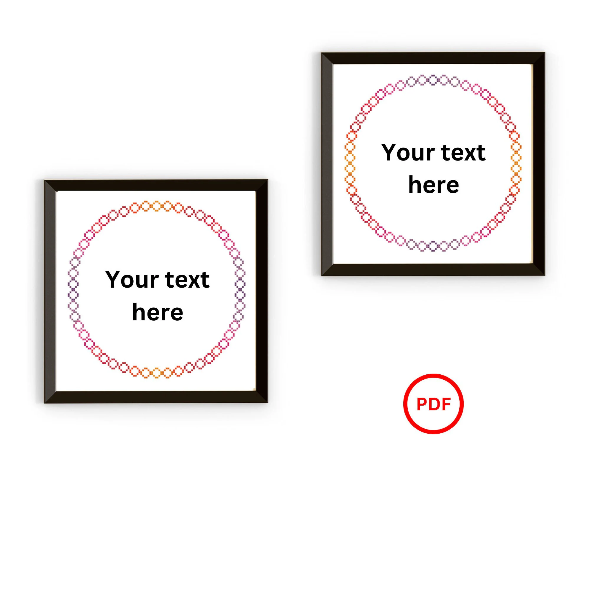 Orange to Purple Wreath Border Cross Stitch Patterns, Orange Red Pink Purple Circle Cross Stitch Border Pattern