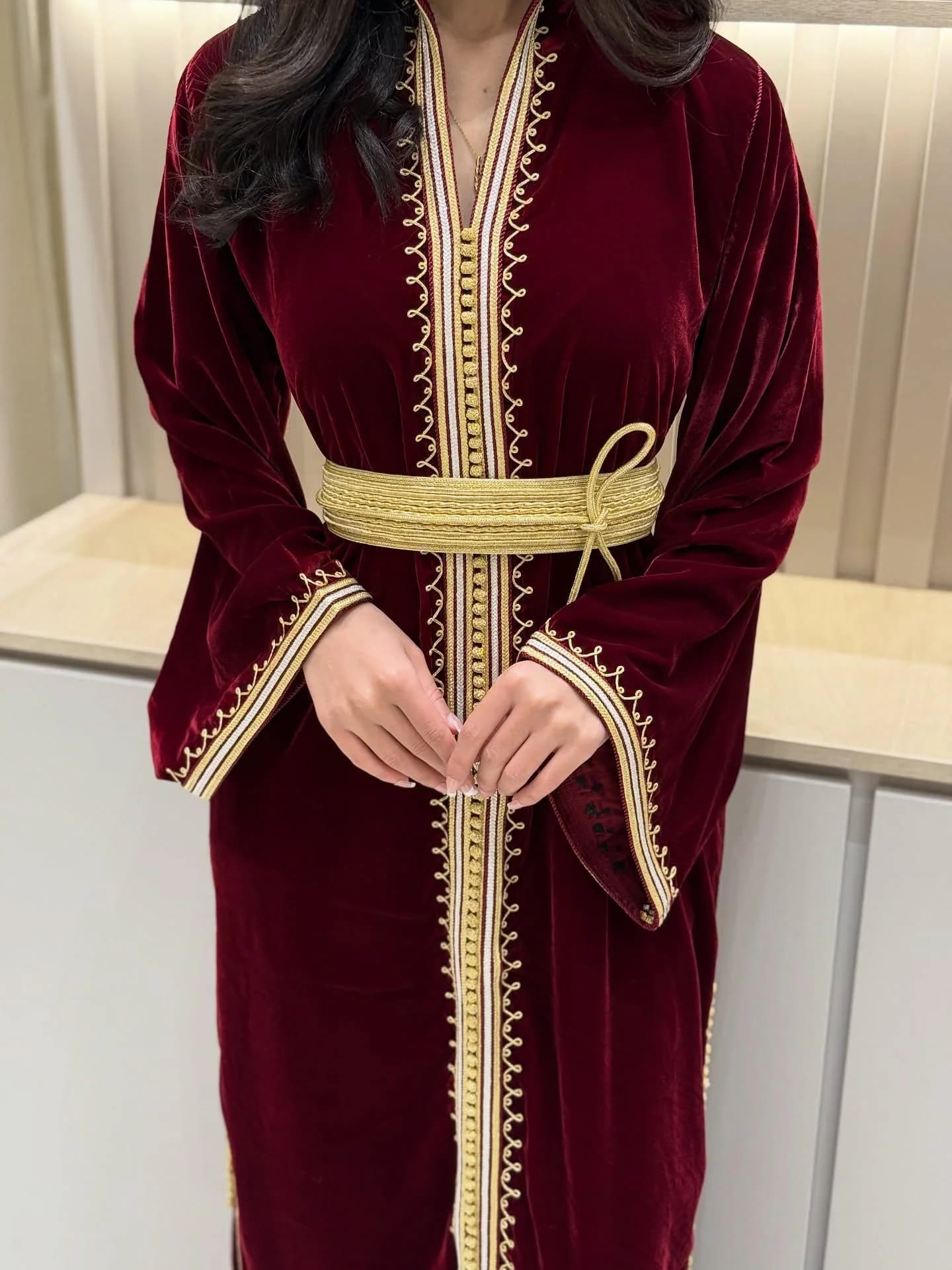 Red Moroccan Silk Velvet Caftan – Embroidered Kaftan Set – Arabic Dress – Traditional Wedding Guest Kuftan, Handcrafted Caftan Nikah Dress