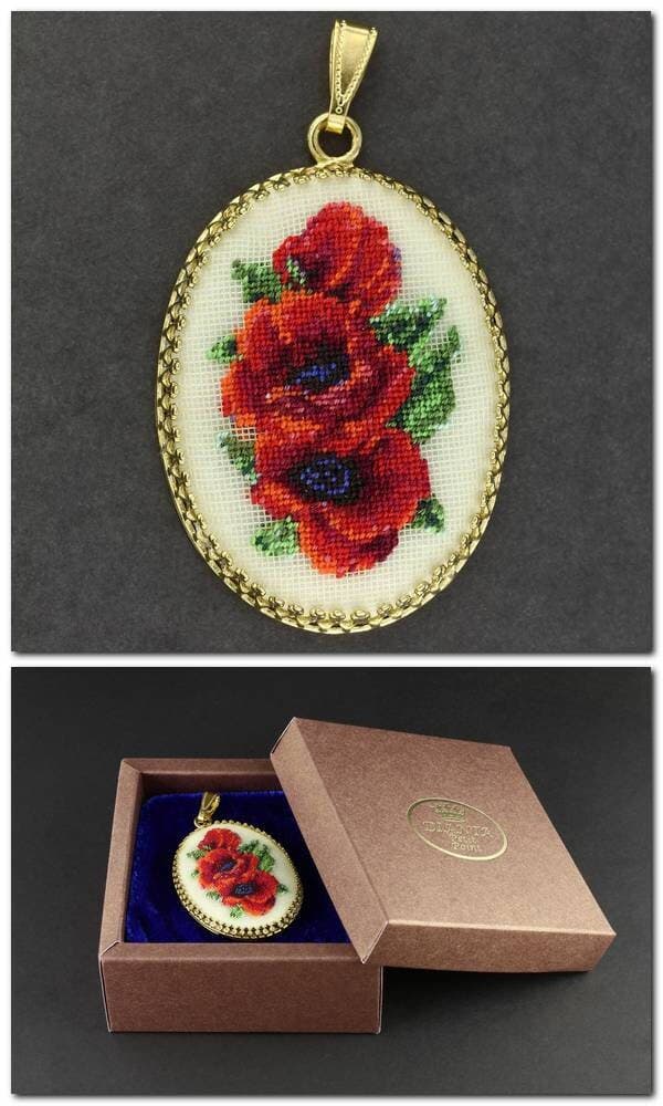 Hand-Embroidered Floral Pendant: Petit Point Silk Necklace - image 4