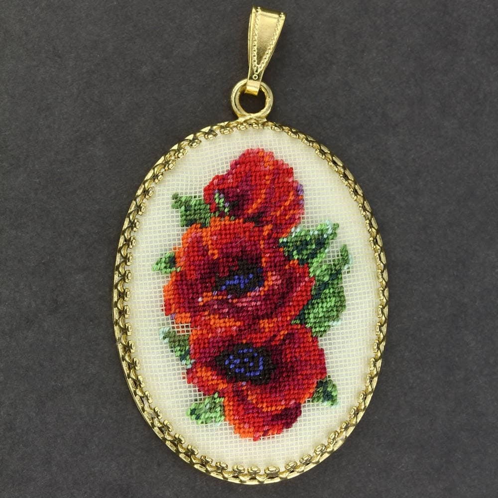 Hand-Embroidered Floral Pendant: Petit Point Silk Necklace - image 3