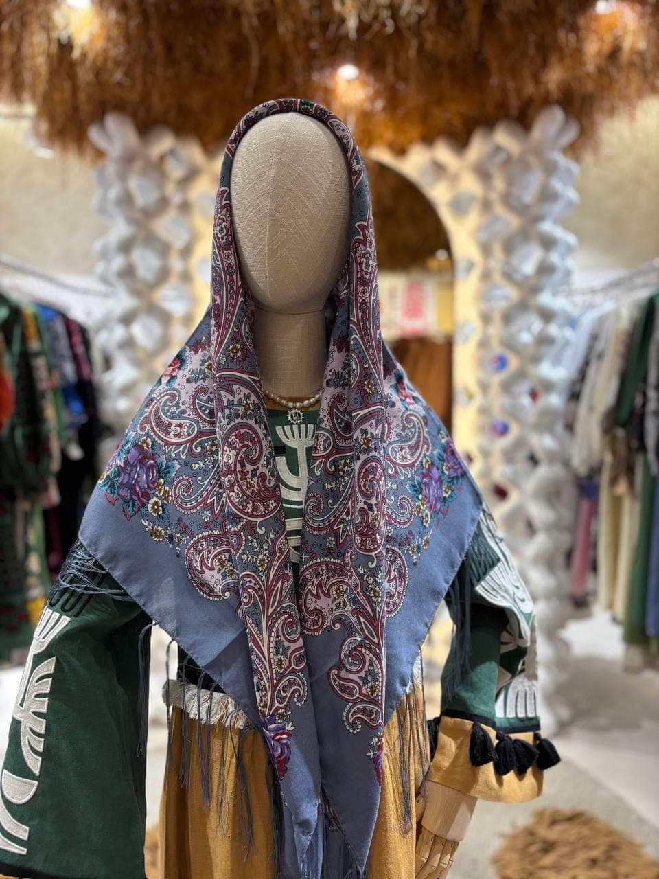 Gray Ukrainian shawl 80% Wool, Ukrainian scarf, Gifts for women, Daughter scarf flower, wife, Ethnic Shawl, Modern Shic, Gift for Her