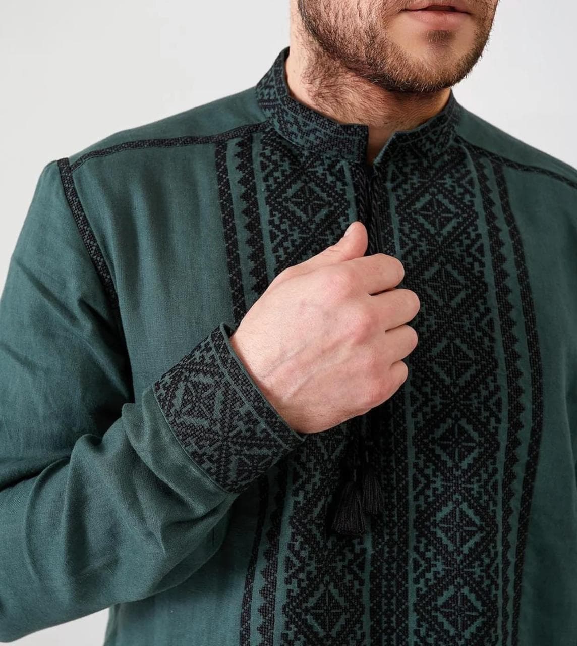 Green Embroidered shirt for men with back Ukrainian shirt embroidered Traditional Ukrainian shirts, Gift for Him Gift for Husband Zelenskyy - image 5