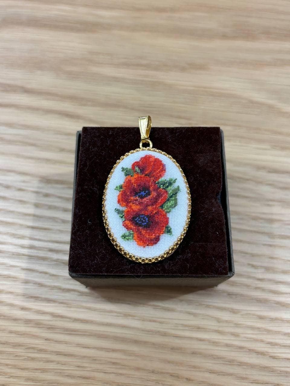 Hand-Embroidered Floral Pendant: Petit Point Silk Necklace