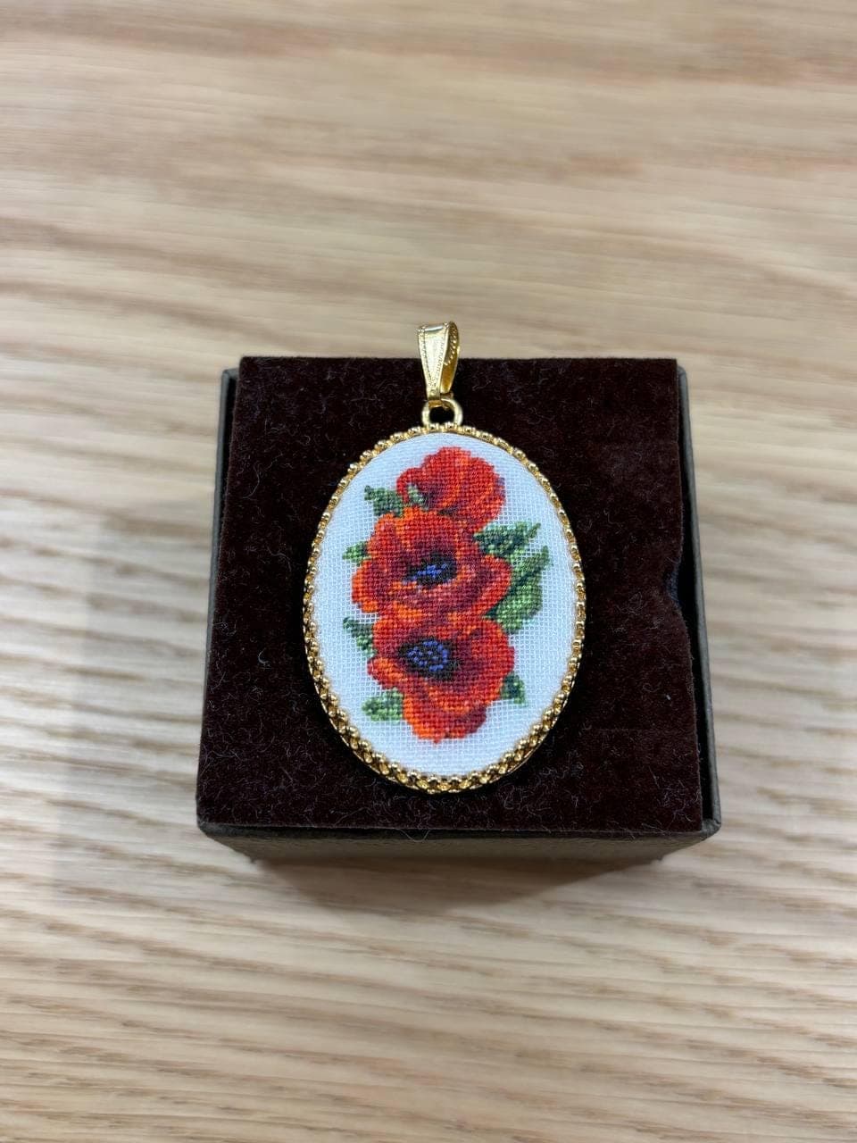 Hand-Embroidered Floral Pendant: Petit Point Silk Necklace - image 5