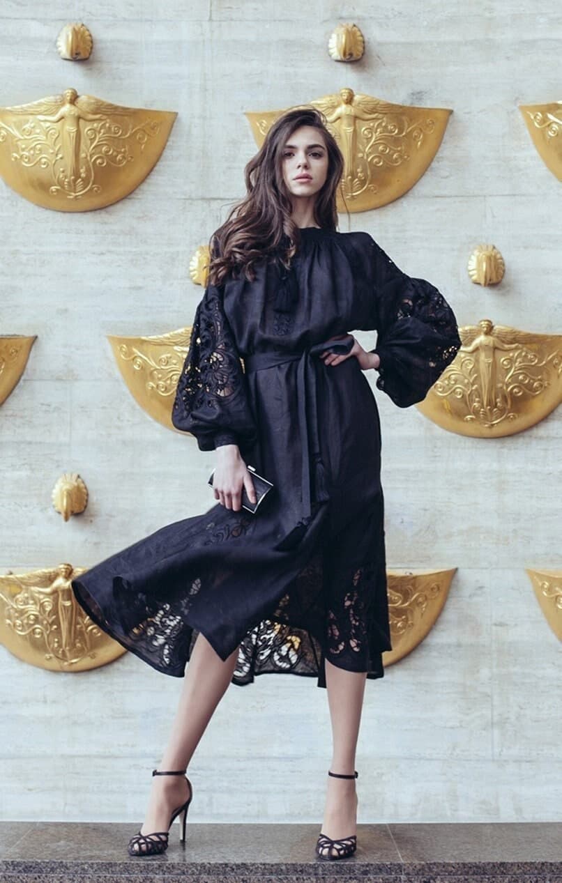 Embroidered abaya Black dress Ukrainian Embroidered vyshyvanka Boho. Gift for Her. Gift for Wife Ukrainian folk Dress