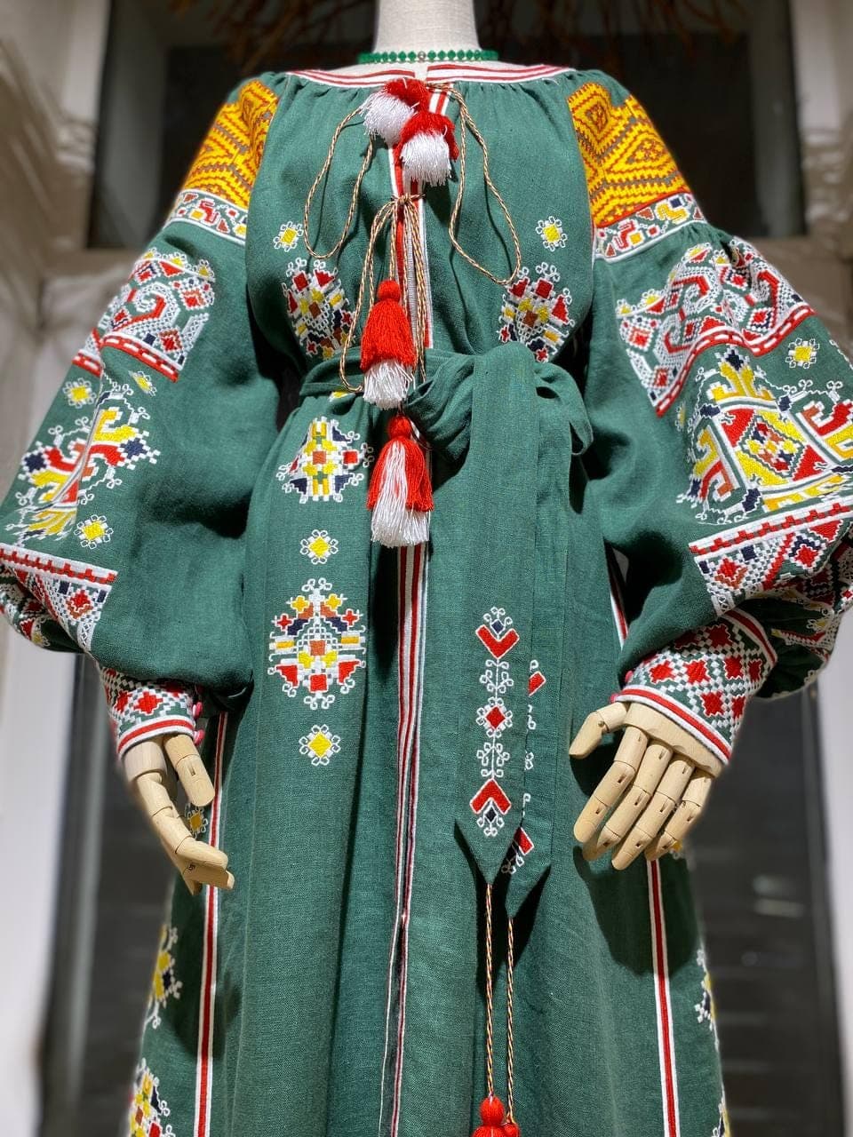 Ukrainian Embroidered Green Dress vyshyvanka dress LINEN Boho Dress Gift for Her. Gift for Girl. Gift for Wife, Christmas - image 5