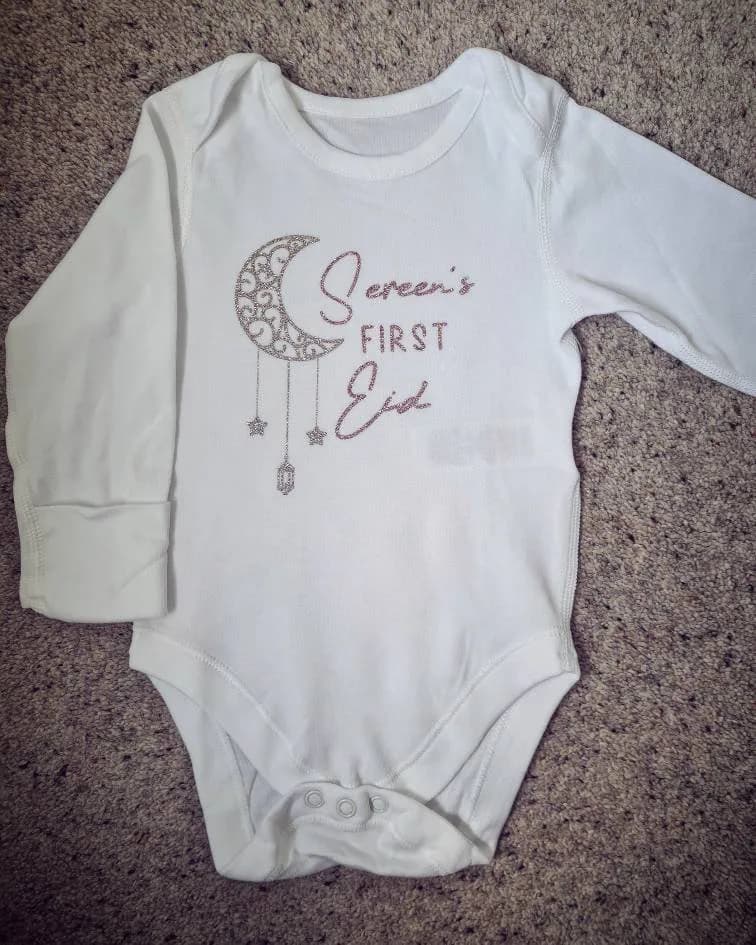 Personalised First Eid Baby Bodysuit, Glitter Moon & Stars - image 3