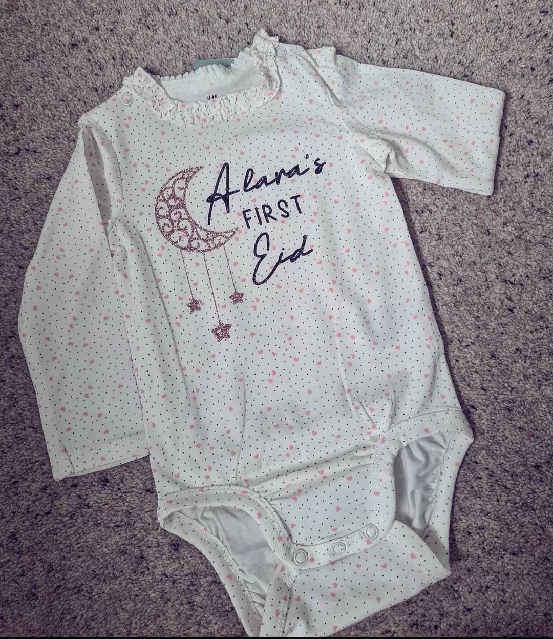 Personalised First Eid Baby Bodysuit, Glitter Moon & Stars