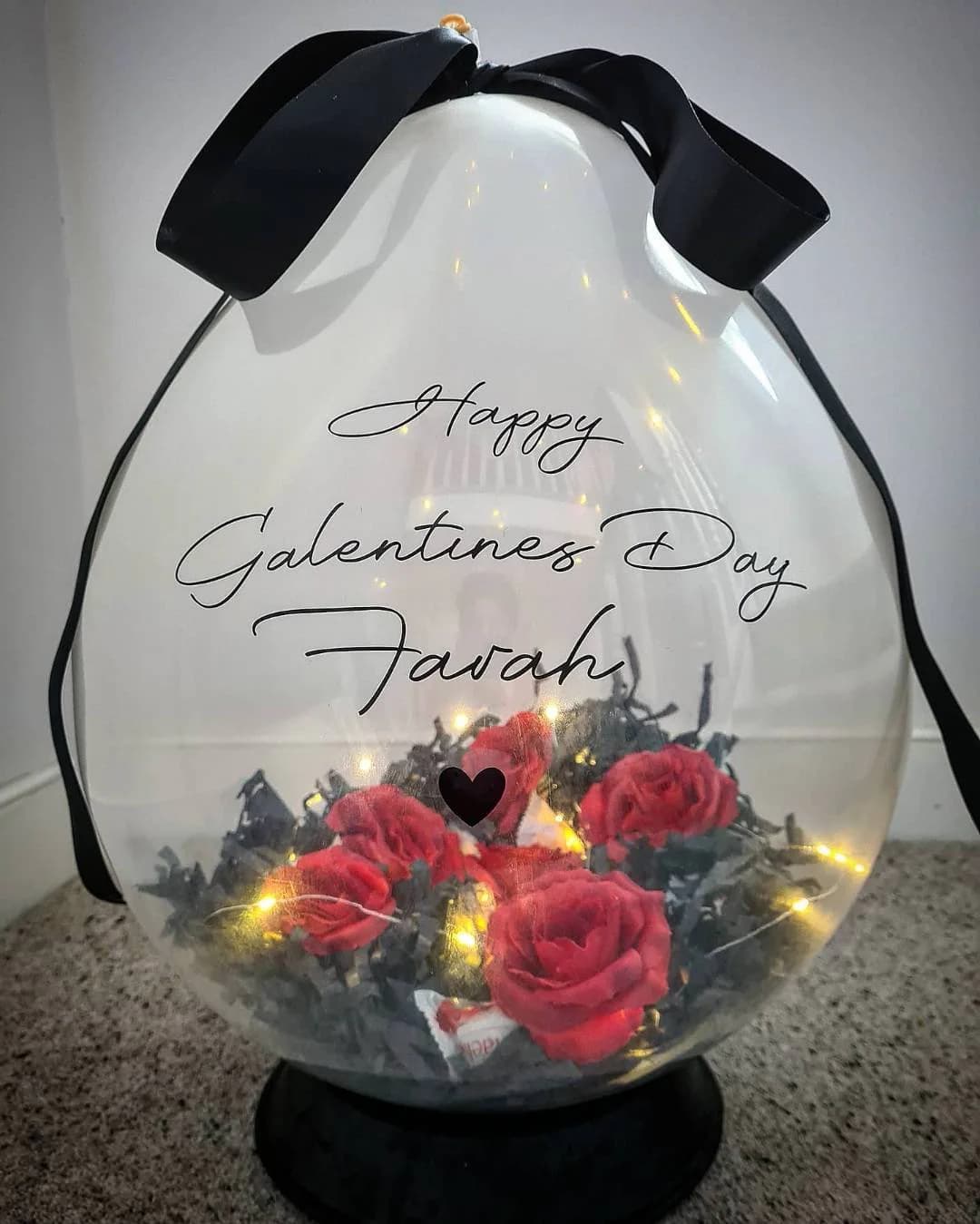 Personalised Valentine's/Anniversary Balloon Gift | Stuffed with Roses & Chocolates