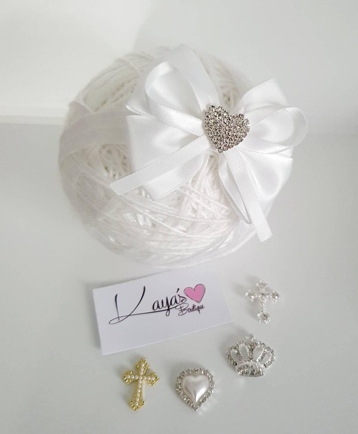 Handmade Satin Double Bow Baby Headband: Diamante Christening Gift