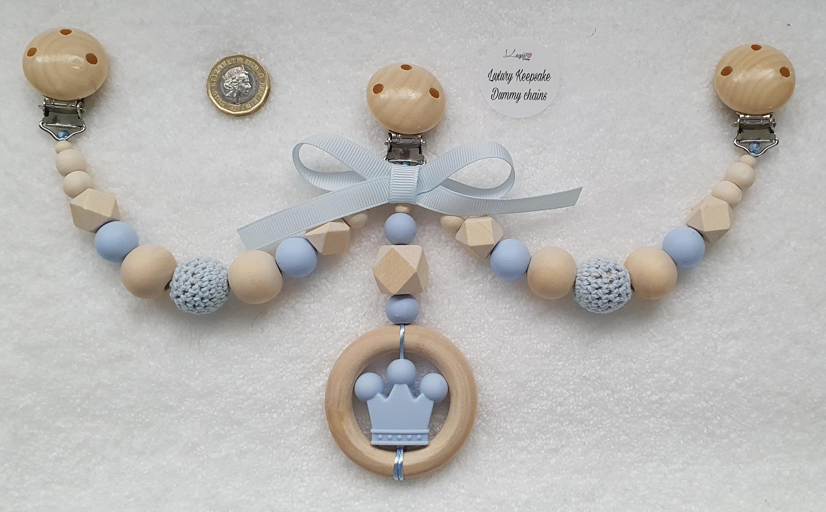 Wood & Silicone Baby Pram Charm: Crown or Dinosaur Shower Gift